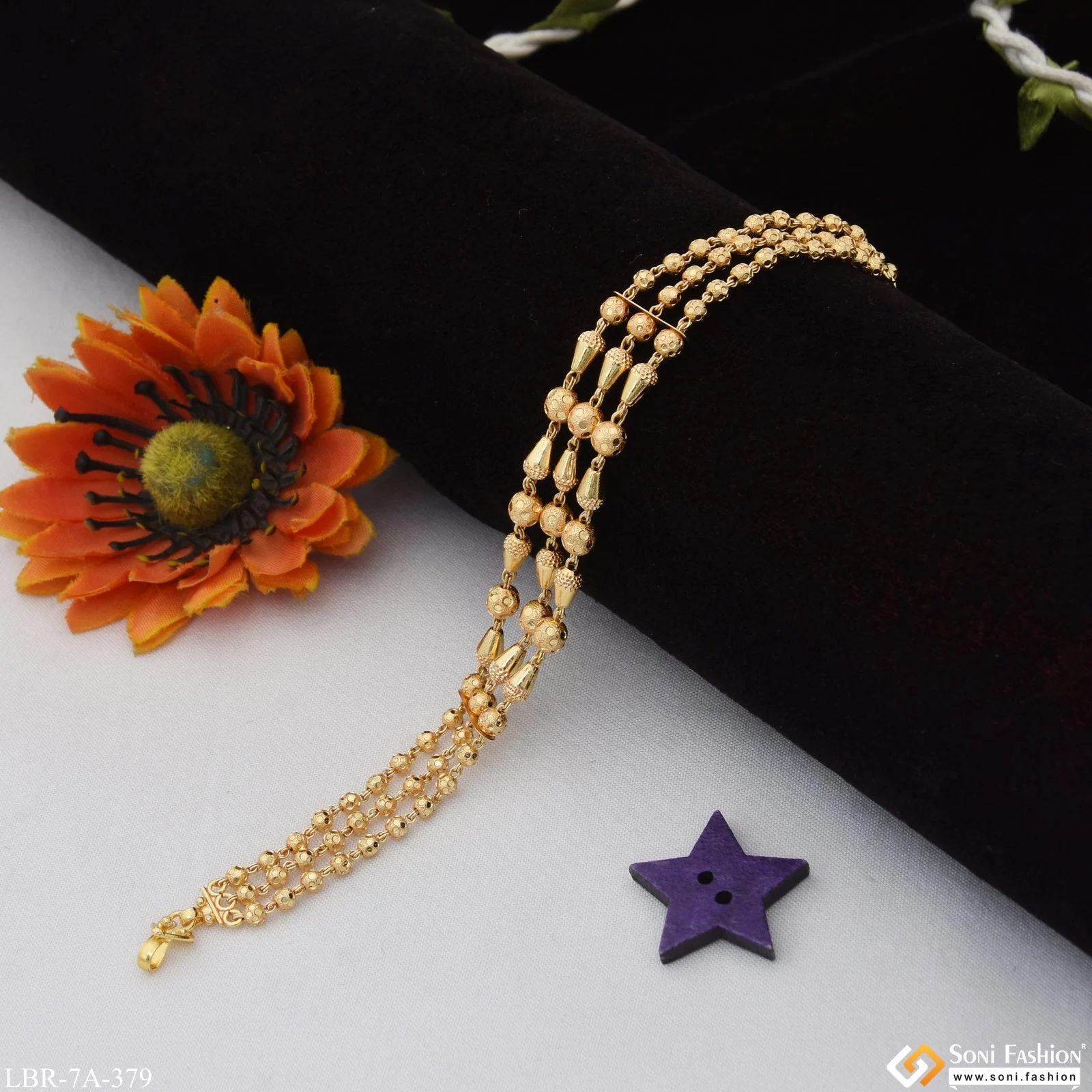 Fancy Design Gold Plated Brass Beaded Bracelet for Ladies - Style A379 - Image 3