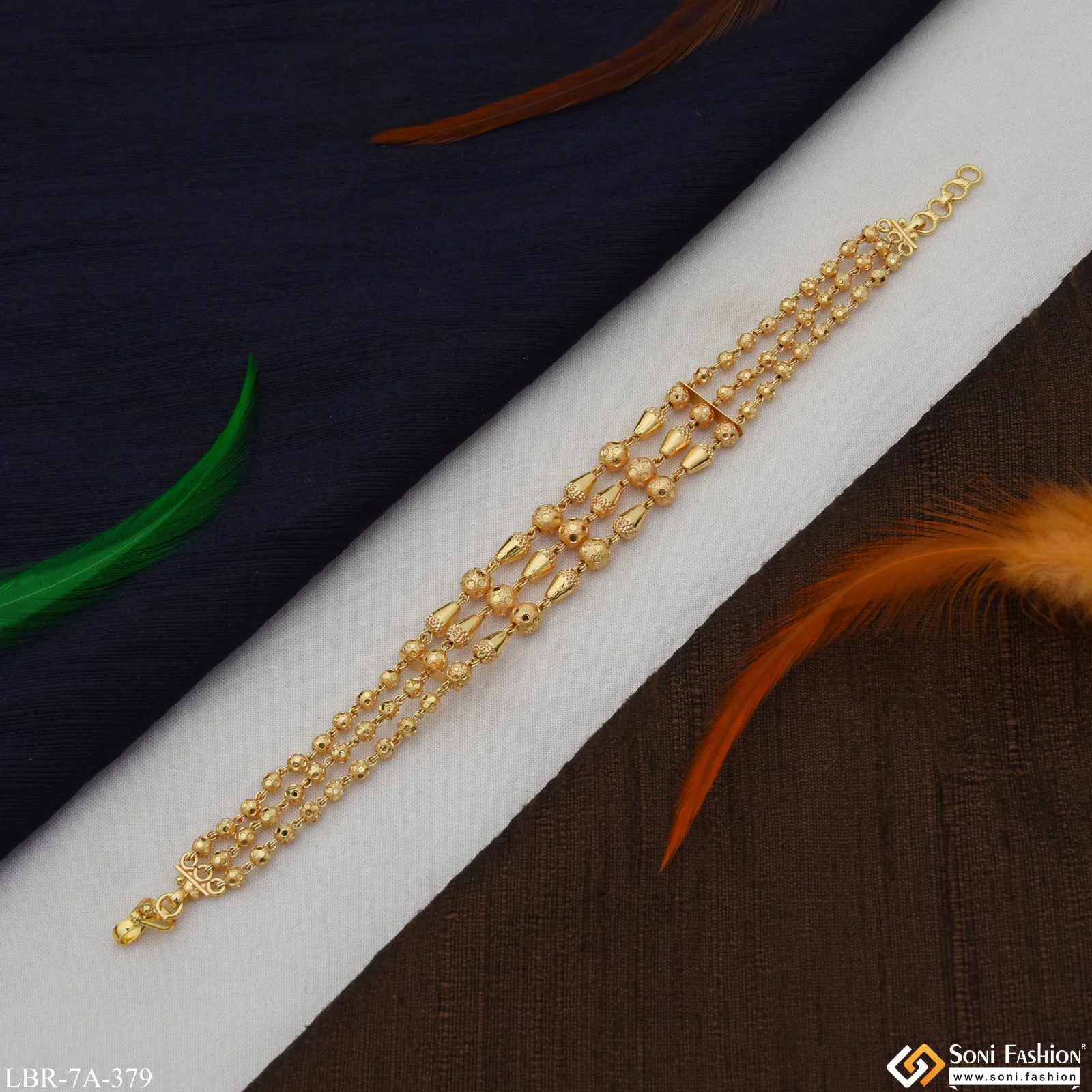 Fancy Design Gold Plated Brass Beaded Bracelet for Ladies - Style A379 - Image 5