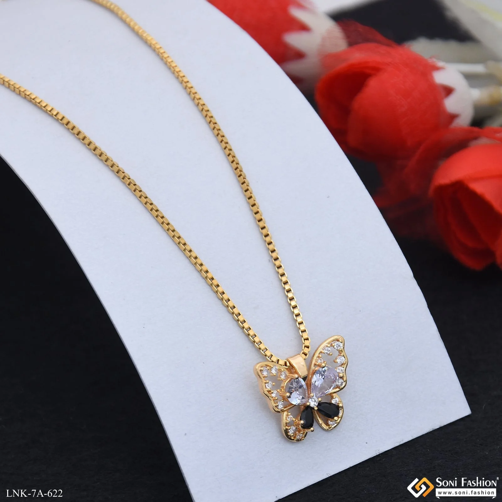 Fancy Design Gold Plated Chain Pendant for Ladies - Style A622 - Image 3