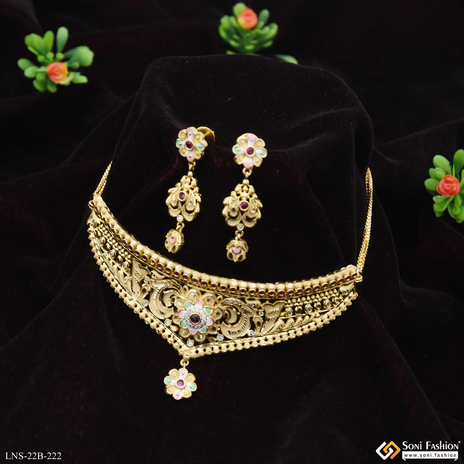 Fancy Design Gold Plated Choker Necklace Set for Ladies - Style B222 - Image 5