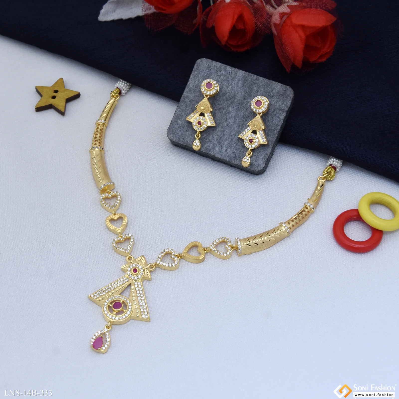 Fancy Design Gold Plated Necklace Set for Women - Style B333 - Image 3