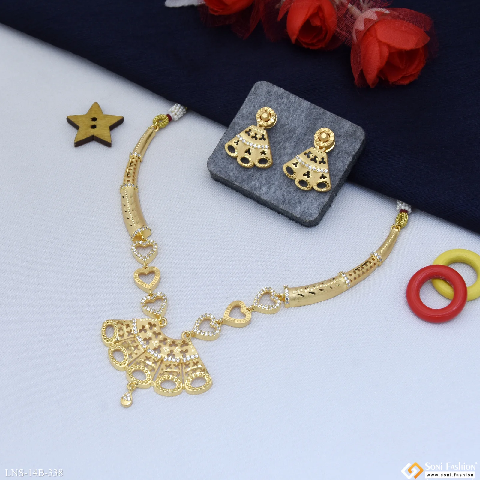 Fancy Design Gold Plated Necklace Set for Women - Style B338 - Image 3