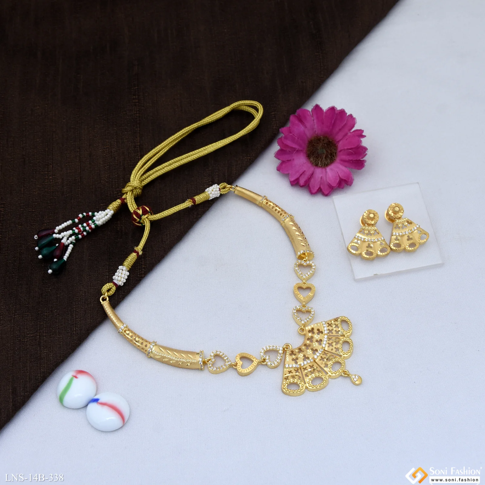 Fancy Design Gold Plated Necklace Set for Women - Style B338 - Image 5