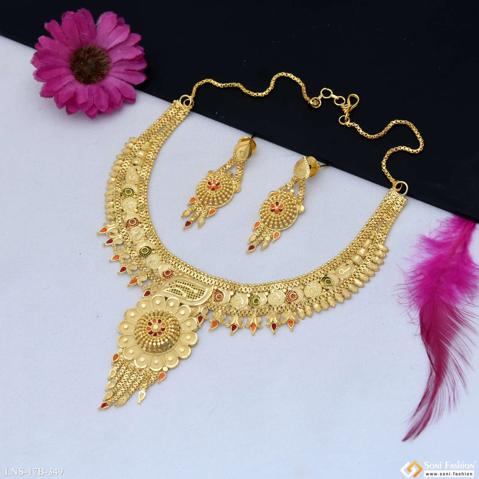 Fancy Design Gold Plated Necklace Set for Women - Style B349 - Image 3
