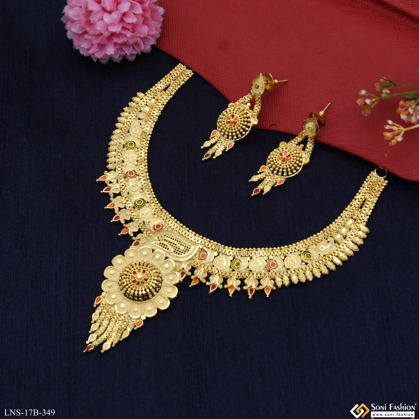 Fancy Design Gold Plated Necklace Set for Women - Style B349 - Image 5