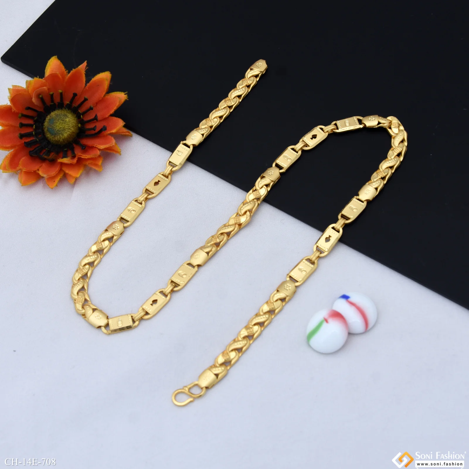Fancy Design Gold Plated Pokal Nawabi Chain for Men - Style E708 - Image 5