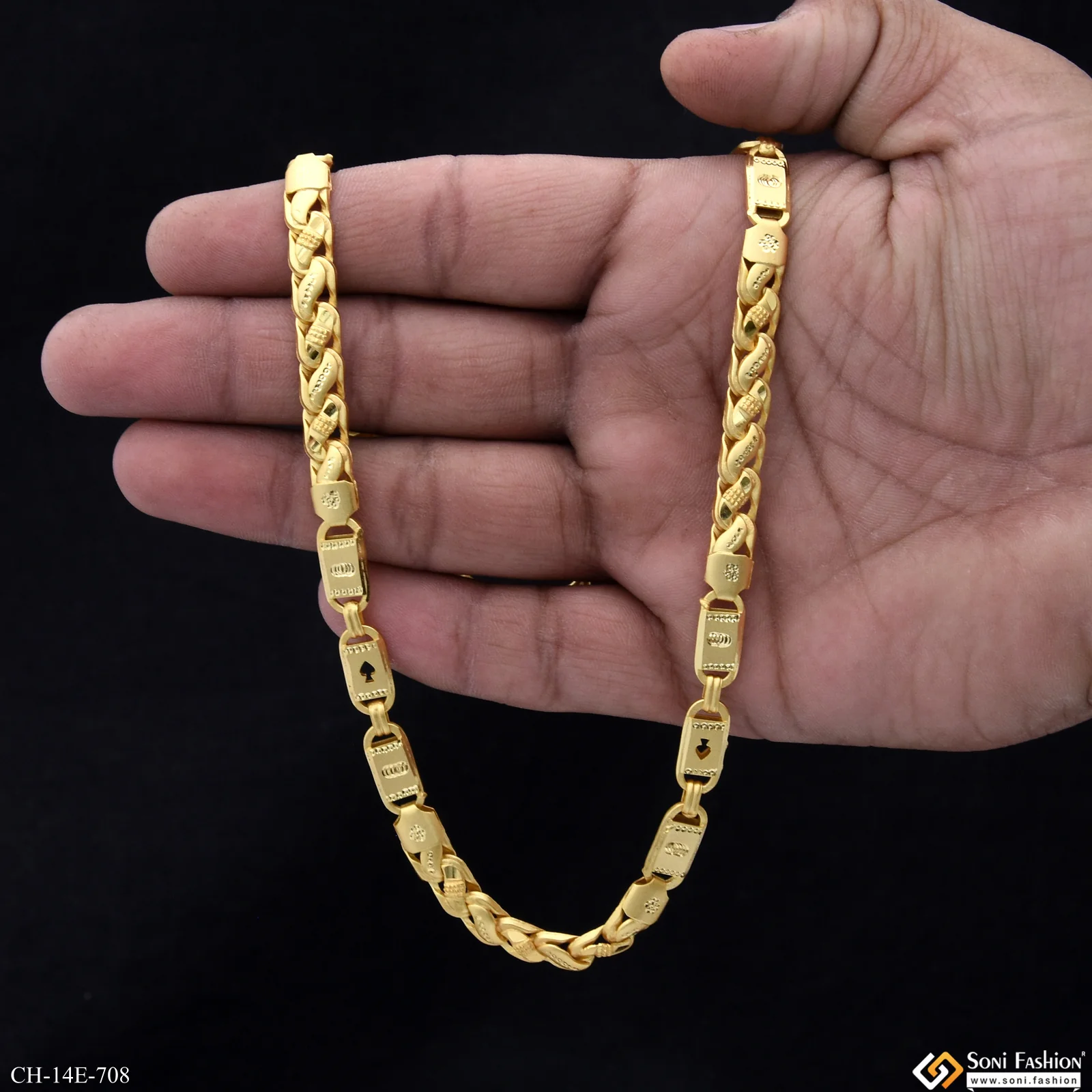 Fancy Design Gold Plated Pokal Nawabi Chain for Men - Style E708 - Image 6