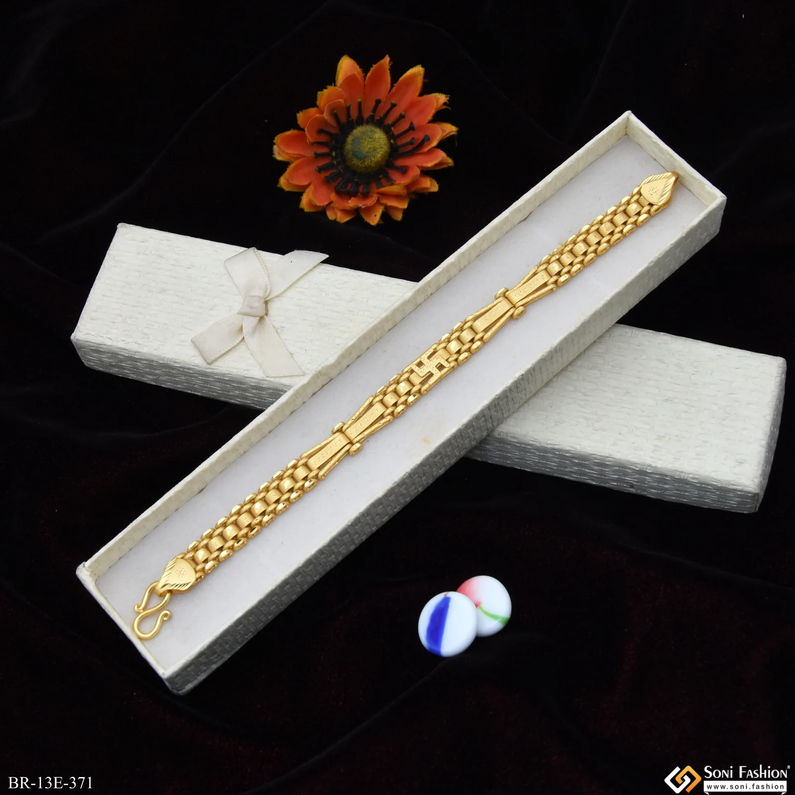 Swstik Design High-Quality Gold Plated Box Bracelet for Men - Style E371 - Image 4