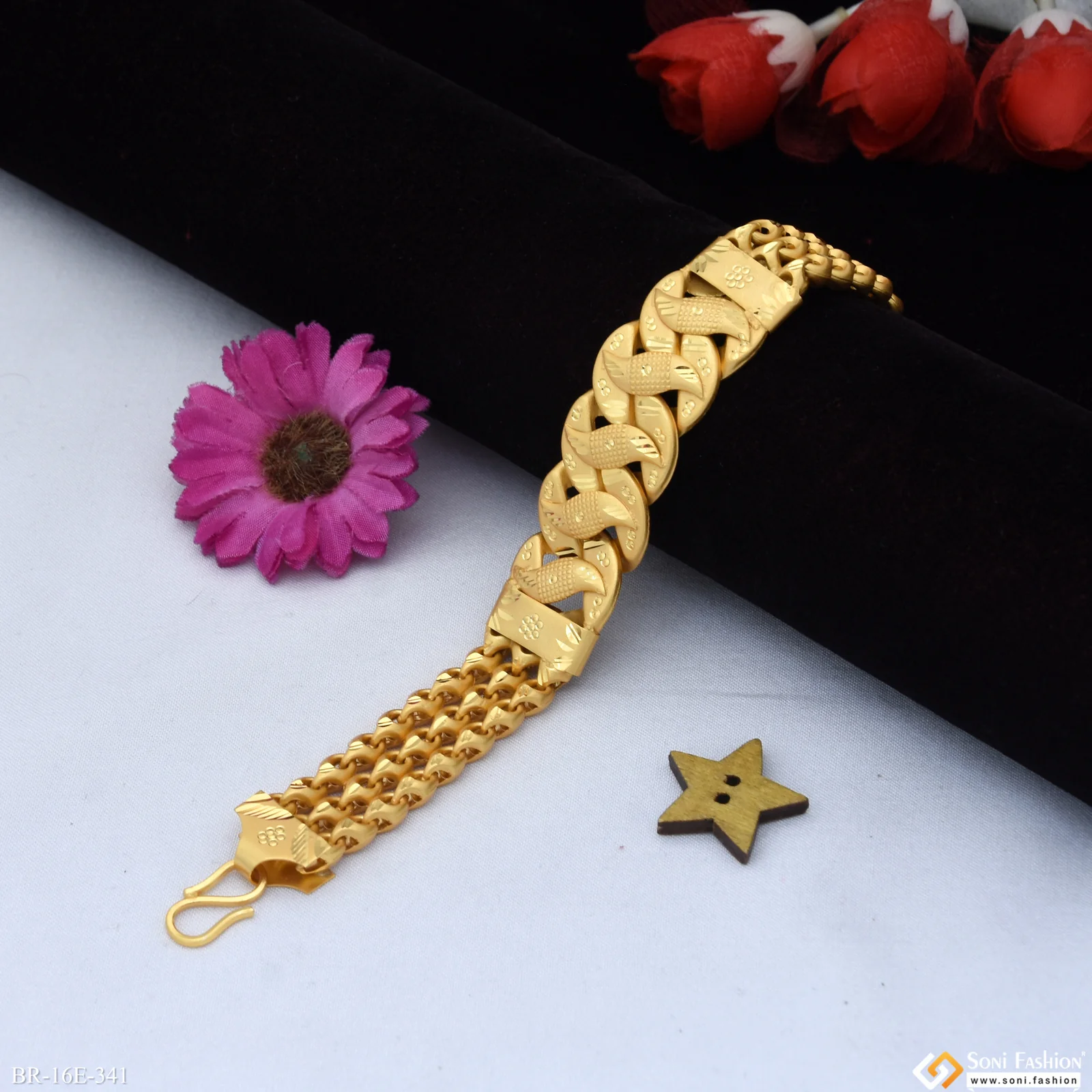 Fancy Design High-Quality Gold Plated Bracelet for Men - Style E341 - Image 2