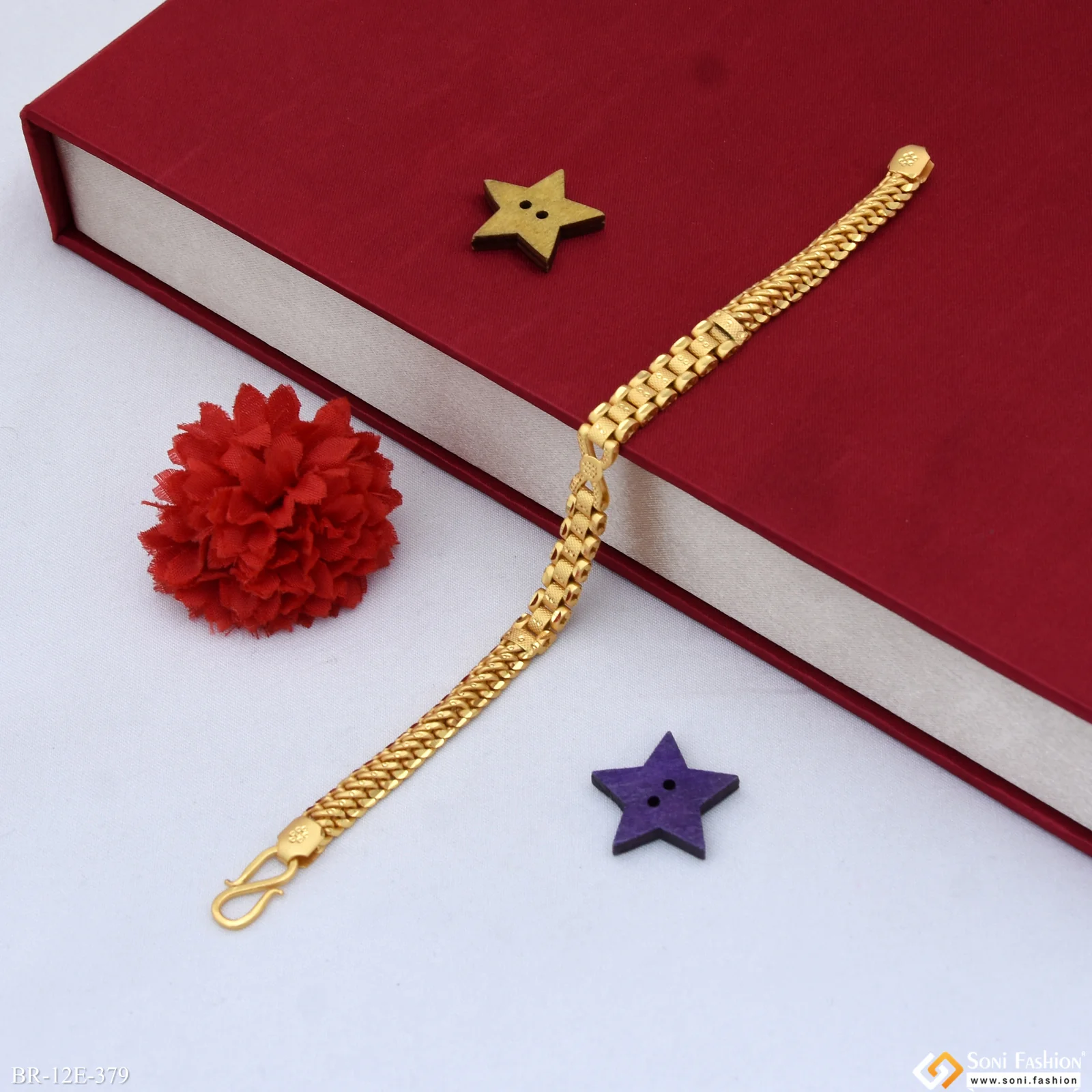 Fancy Design High-Quality Gold Plated Link Box Bracelet for Men - Style E379 - Image 5