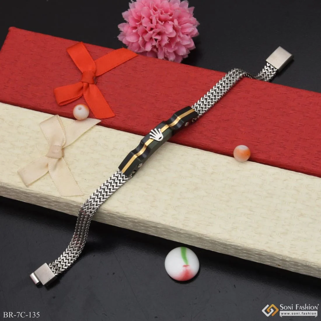 Fancy Design High-Quality Golden Black & Silver Color Bracelet for Men - Style C135 - Image 3
