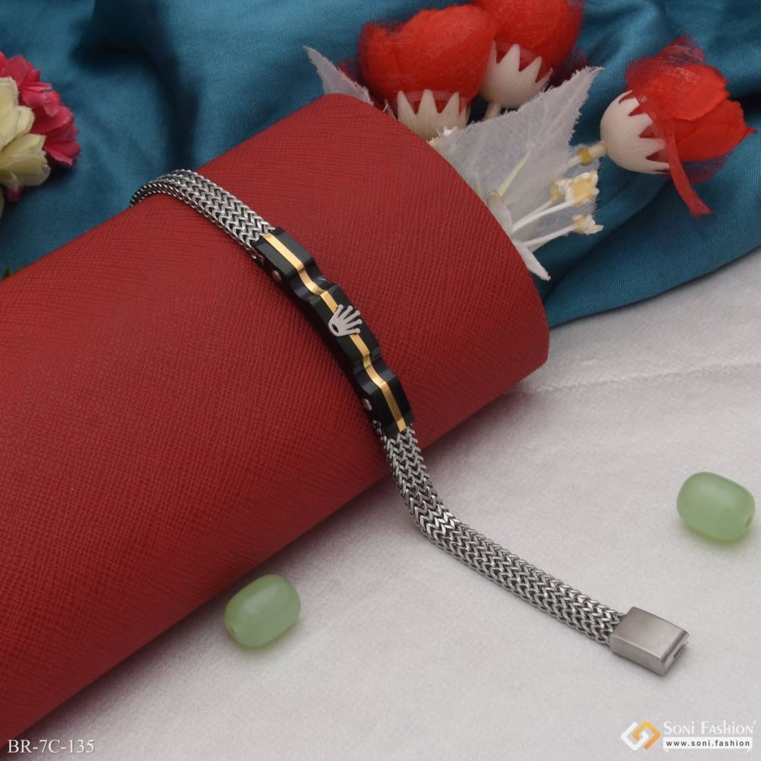 Fancy Design High-Quality Golden Black & Silver Color Bracelet for Men - Style C135 - Image 4
