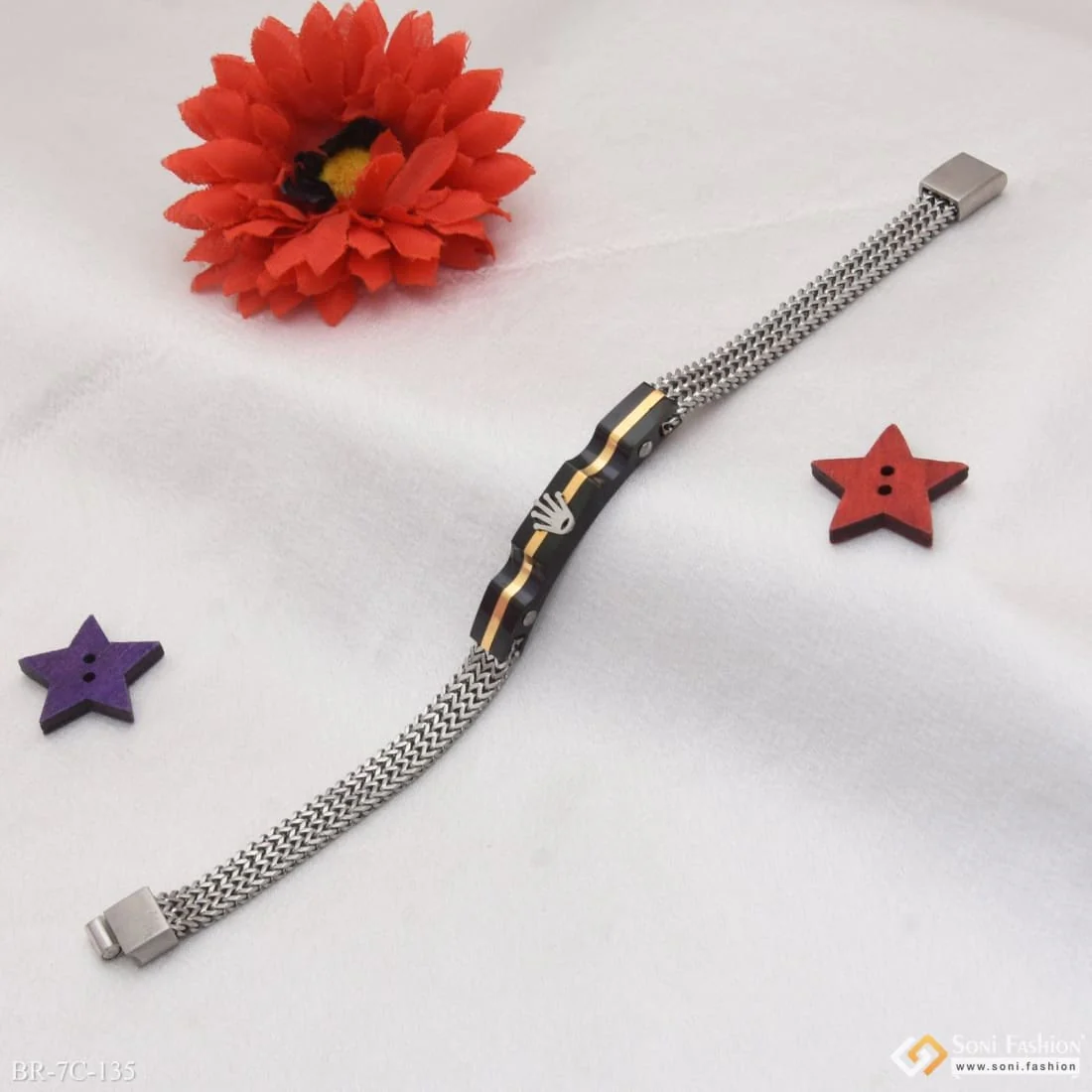 Fancy Design High-Quality Golden Black & Silver Color Bracelet for Men - Style C135 - Image 5
