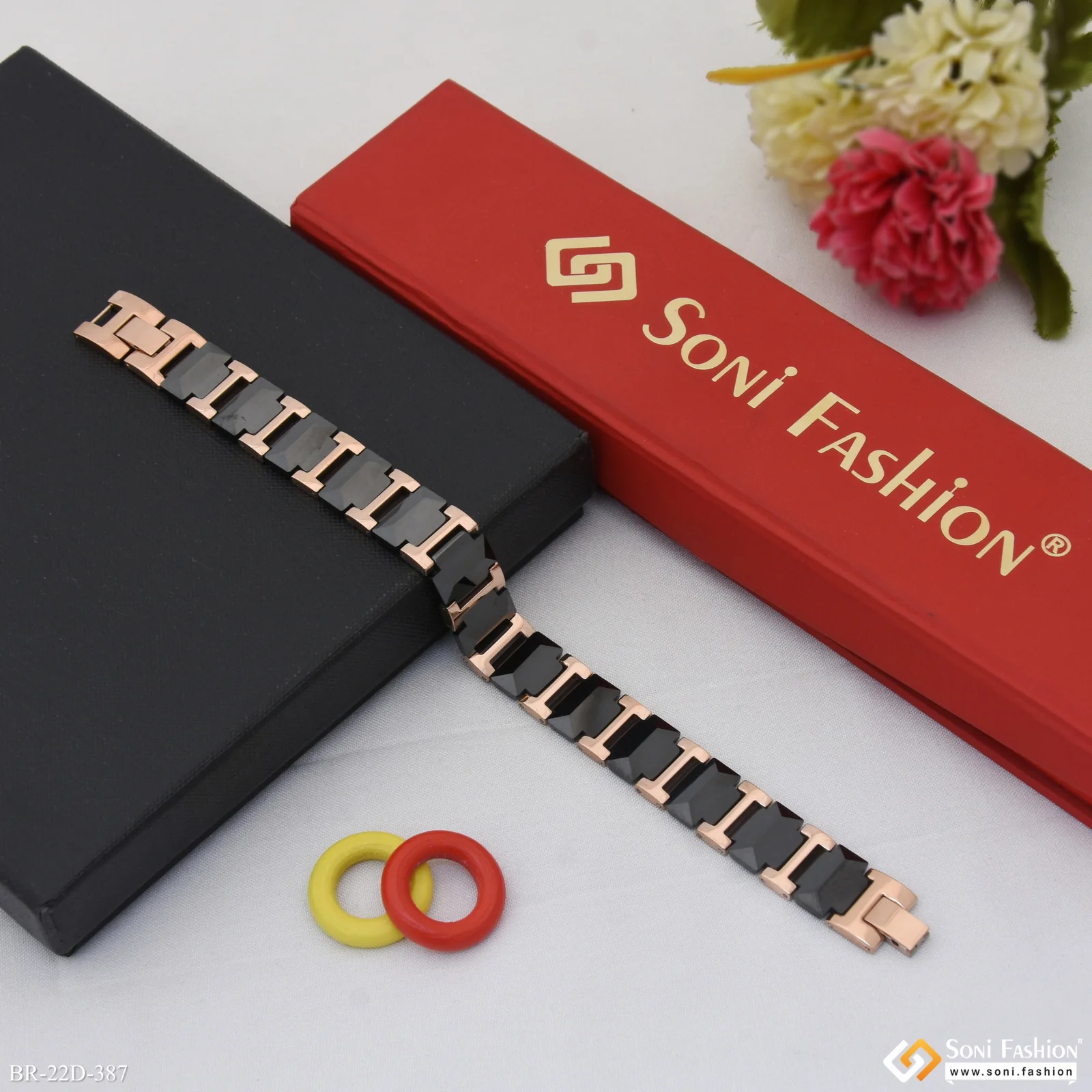 Fancy Design Rose Gold Color Ceramic & Steel Bracelet for Men - Style D387 - Image 4