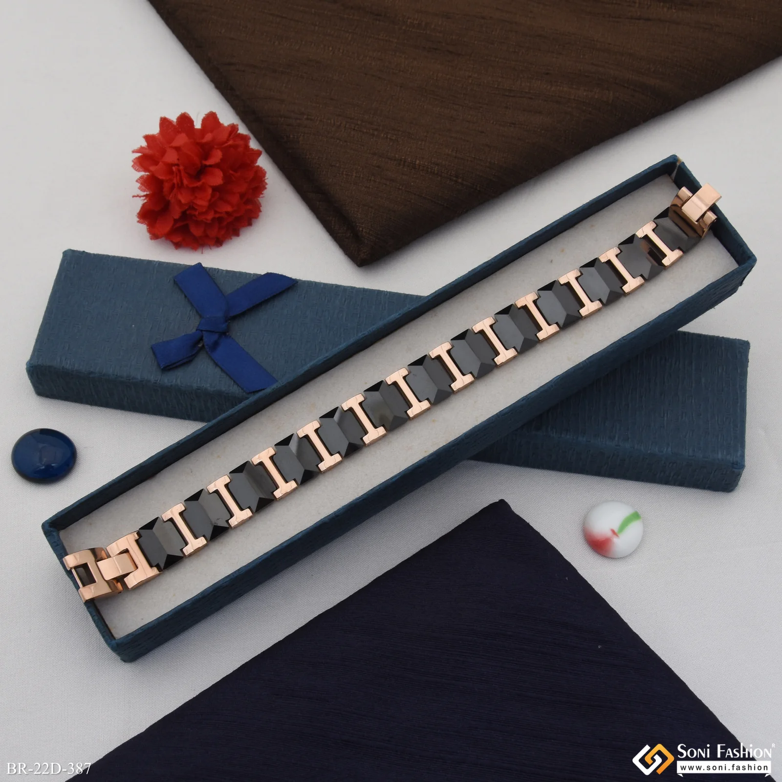 Fancy Design Rose Gold Color Ceramic & Steel Bracelet for Men - Style D387 - Image 5