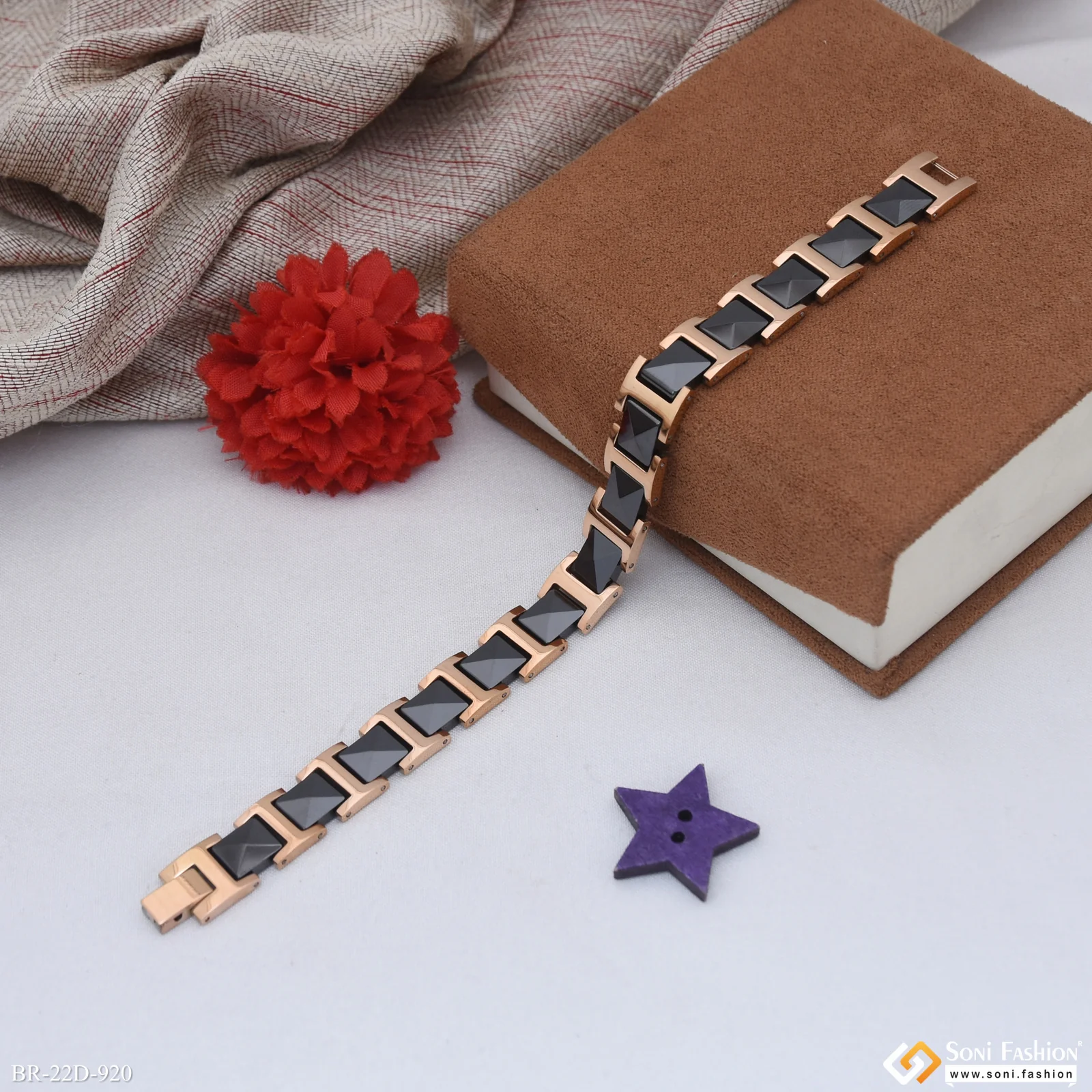 Fancy Design Rose Gold Color Ceramic & Steel Bracelet for Men - Style D920 - Image 3
