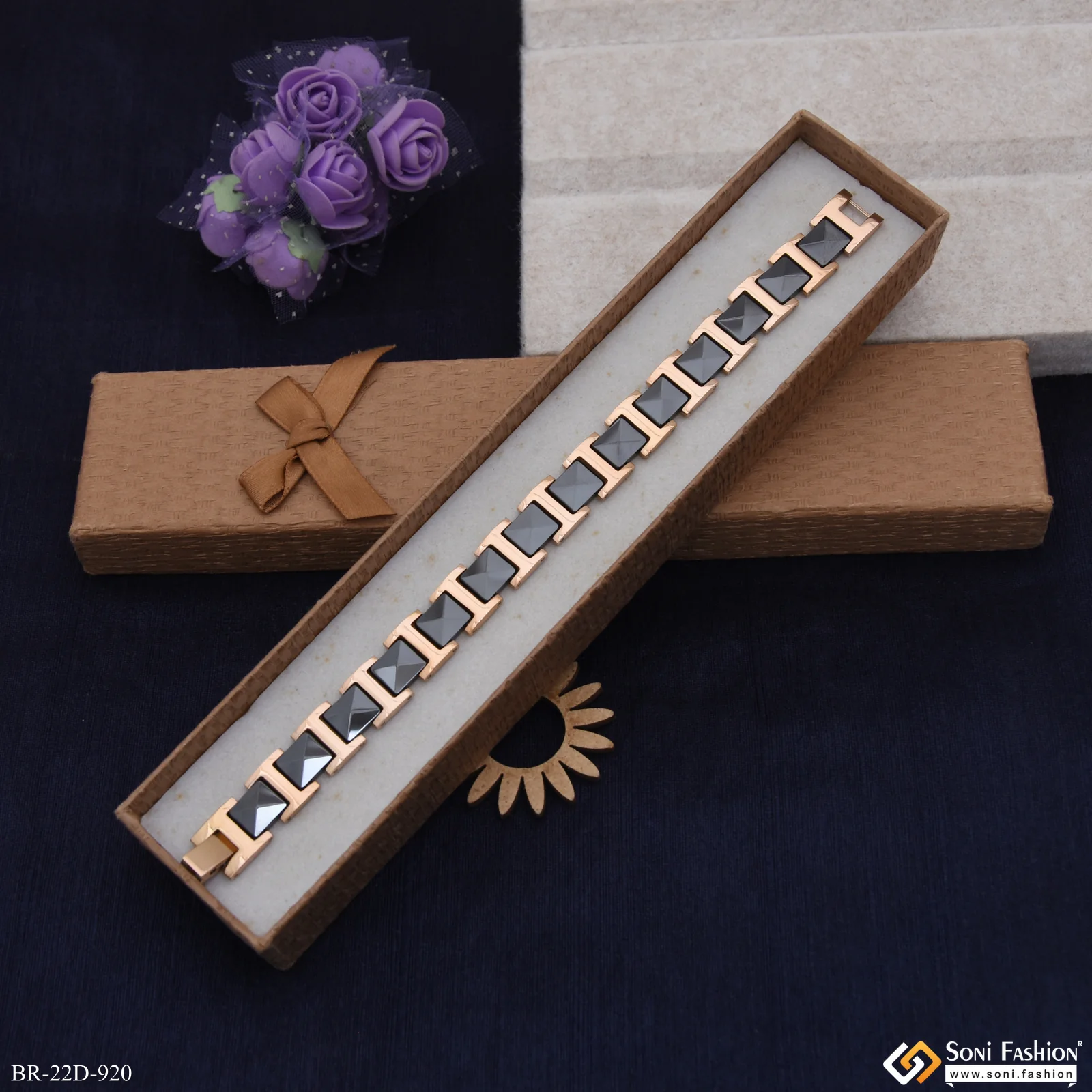Fancy Design Rose Gold Color Ceramic & Steel Bracelet for Men - Style D920 - Image 4
