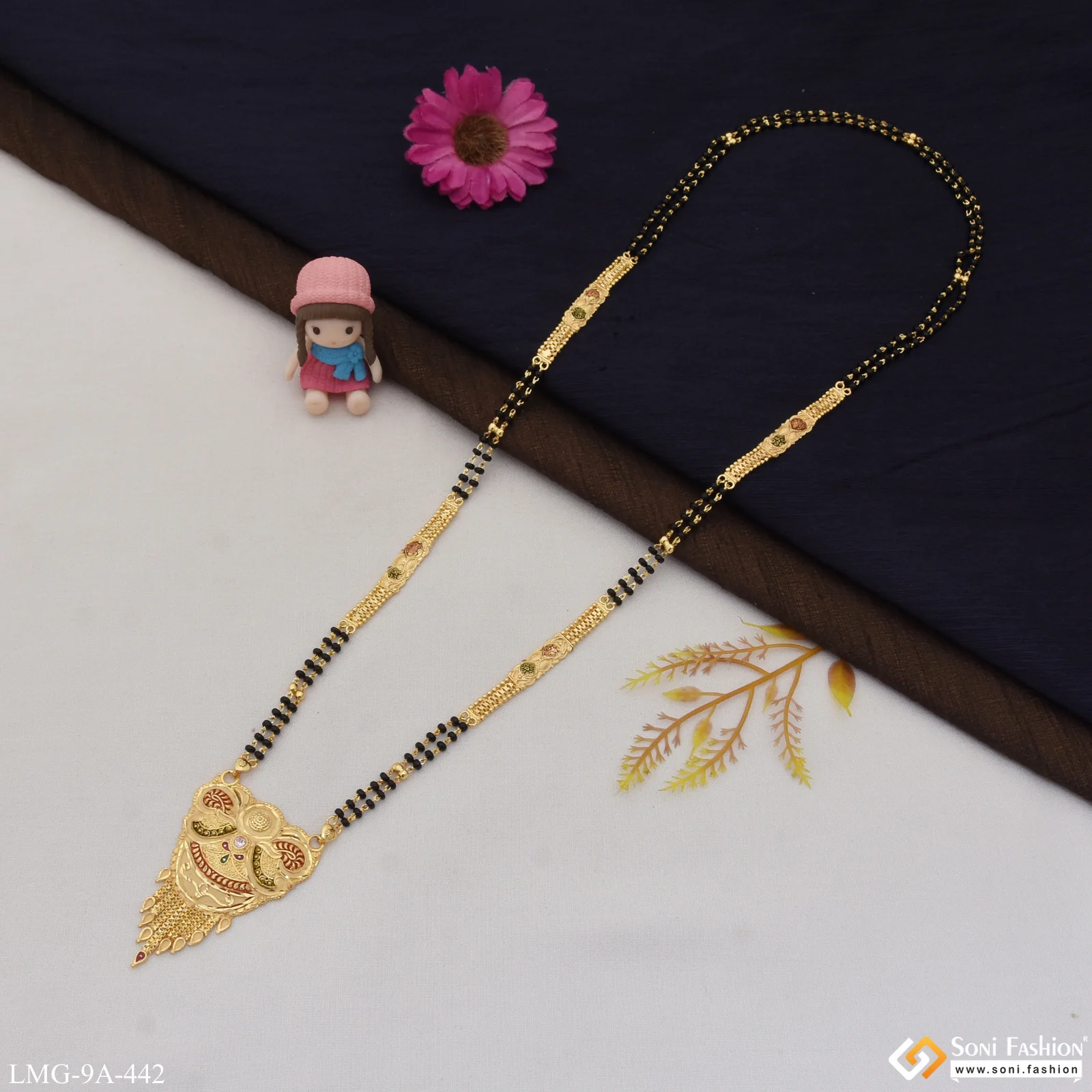 Fancy Design Sparkling Design Gold Plated Mangalsutra for Women - Style A442 - Image 5