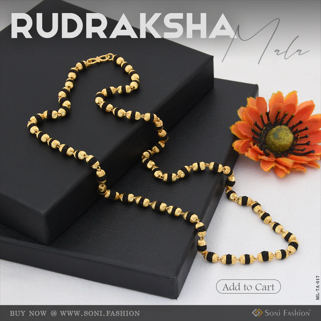 Rudraksha Mala with Big Rudraksha Pendant Gold Plated for Men - Style A017