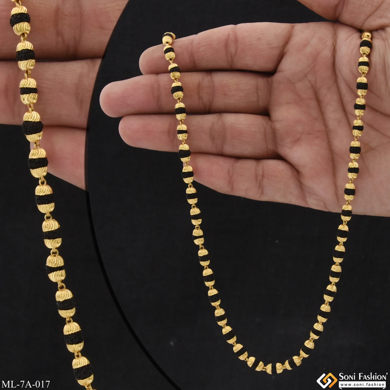Rudraksha Mala with Big Rudraksha Pendant Gold Plated for Men - Style A017 - Image 3