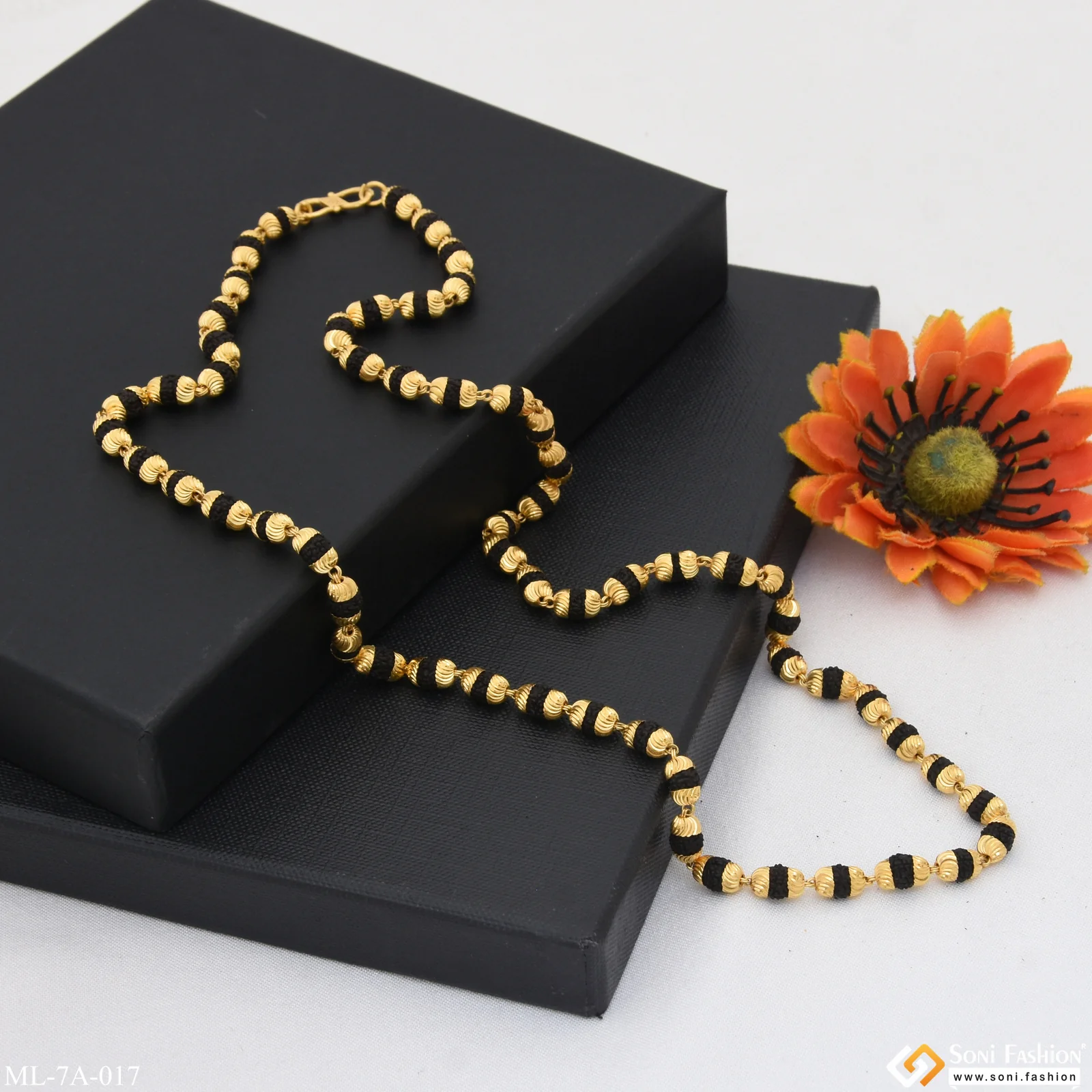 Rudraksha Mala with Big Rudraksha Pendant Gold Plated for Men - Style A017 - Image 5