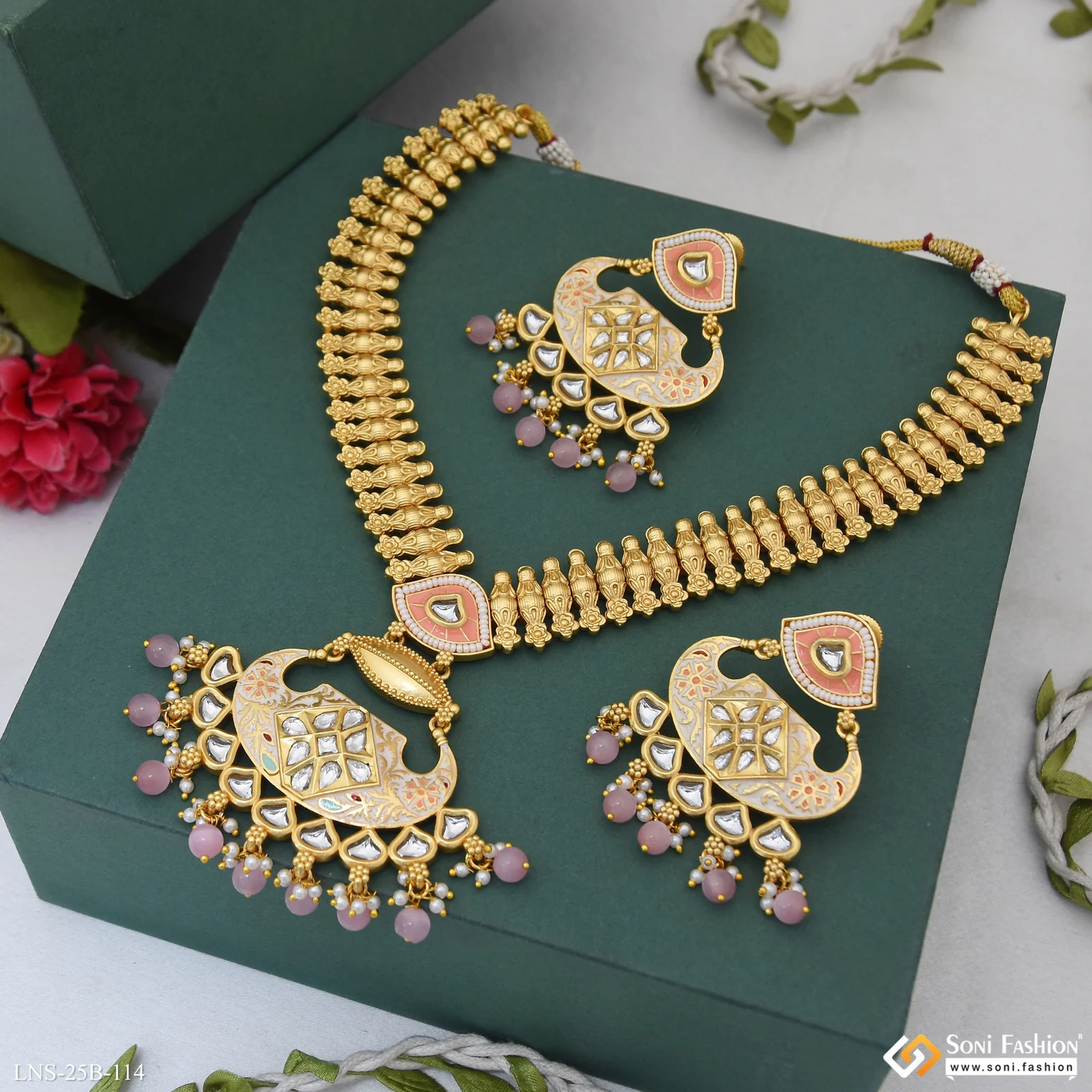 Fashion-Forward Gold Plated Antique Necklace Set for Women - Style B114 - Image 5