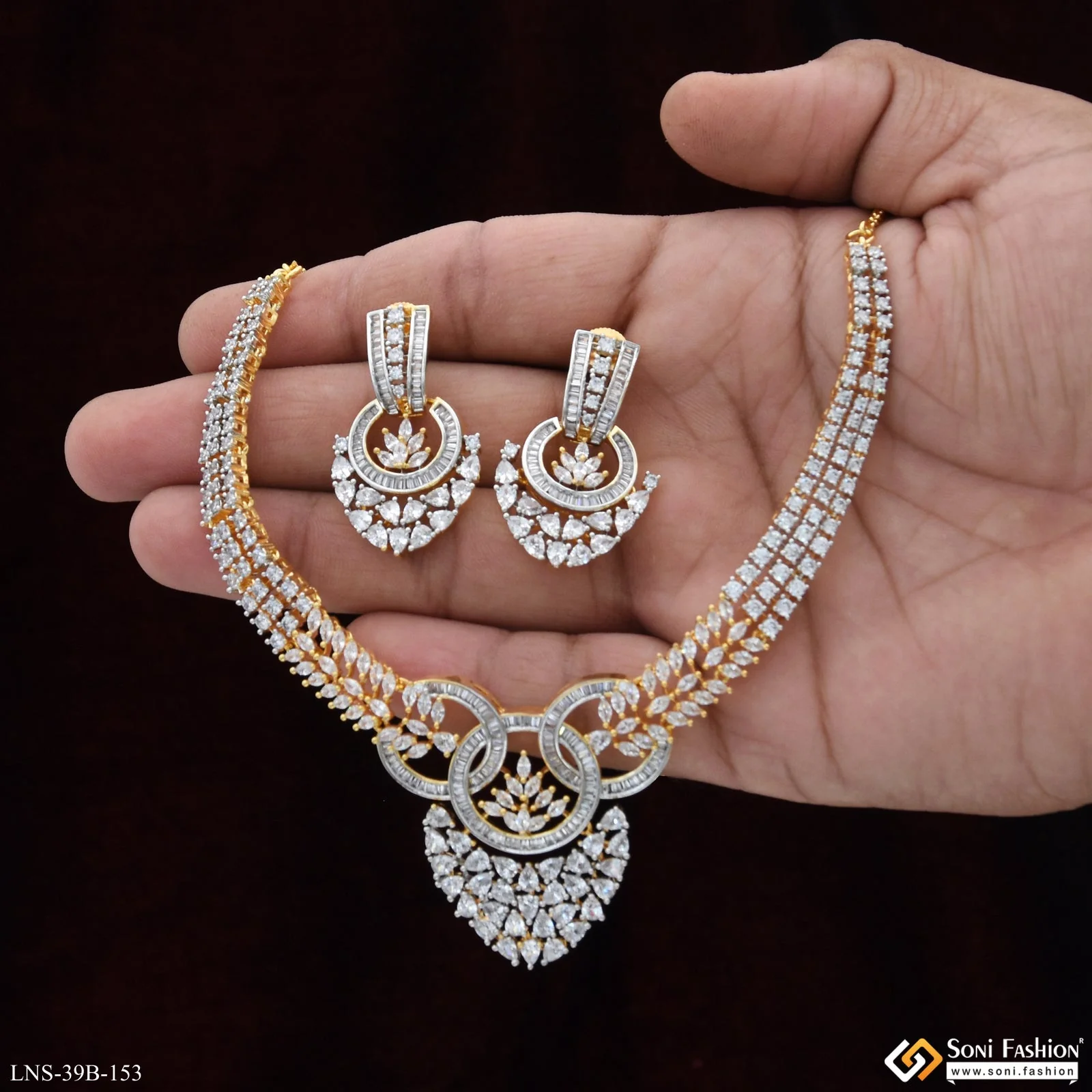 Fashion-Forward Gold Plated Diamond Necklace Set for Ladies - Style B153 - Image 2