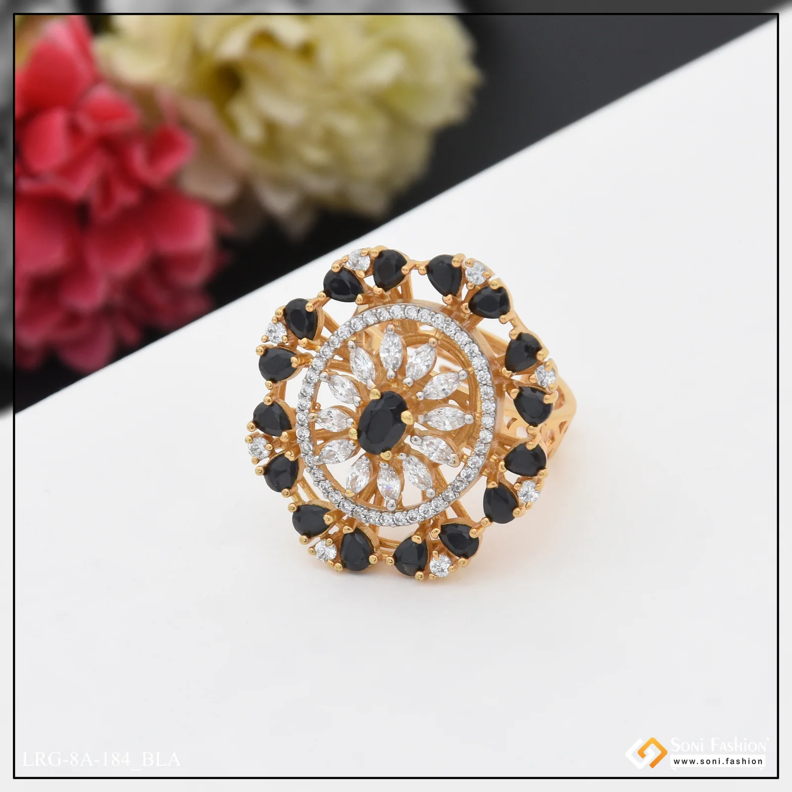 Fashion-Forward with Diamond Designer Gold Plated Ring for Ladies - Style A184 - Image 3