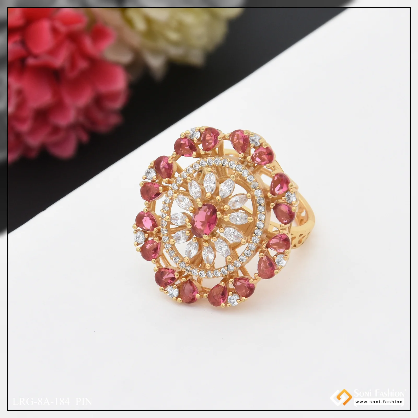 Fashion-Forward with Diamond Designer Gold Plated Ring for Ladies - Style A184 - Image 4