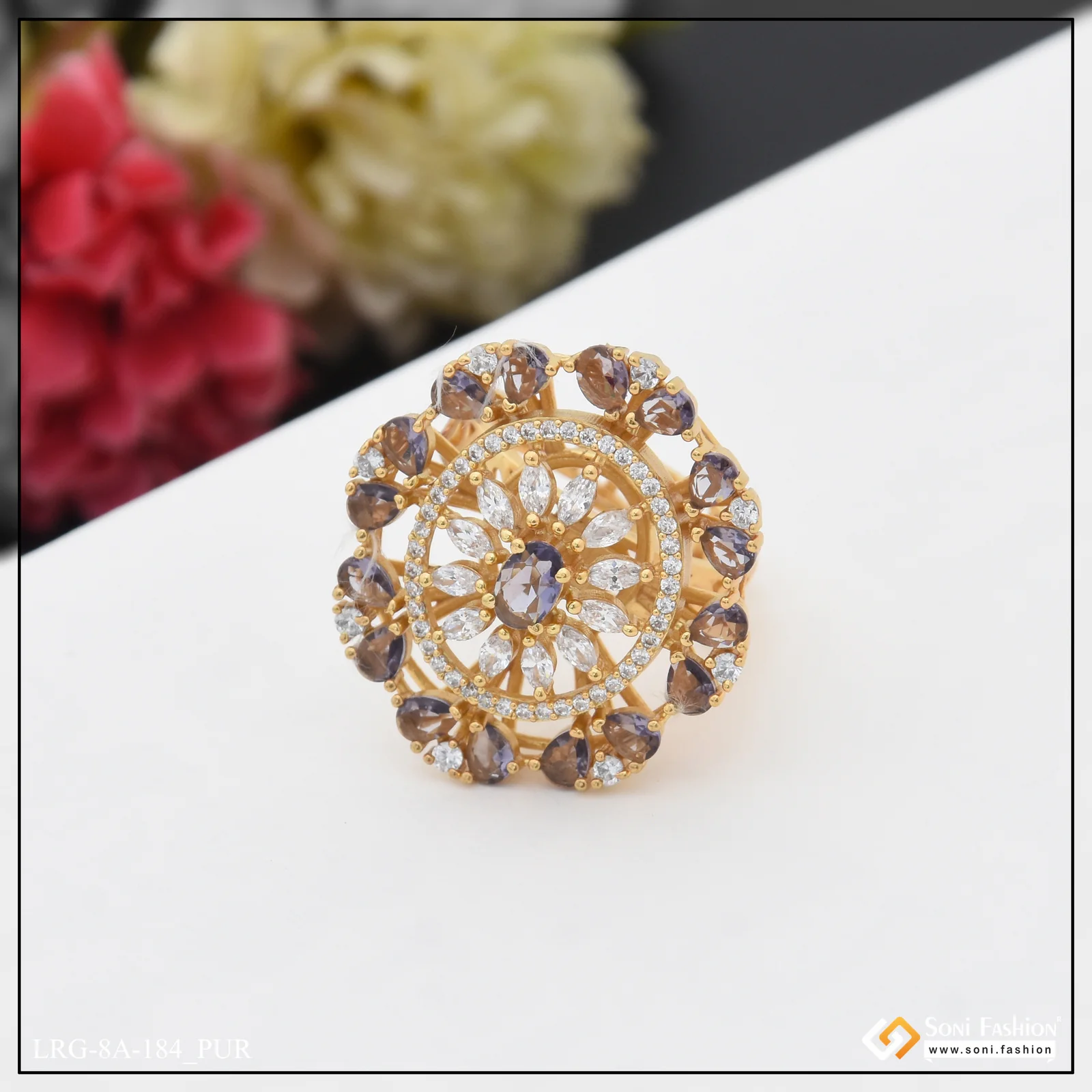 Fashion-Forward with Diamond Designer Gold Plated Ring for Ladies - Style A184 - Image 5