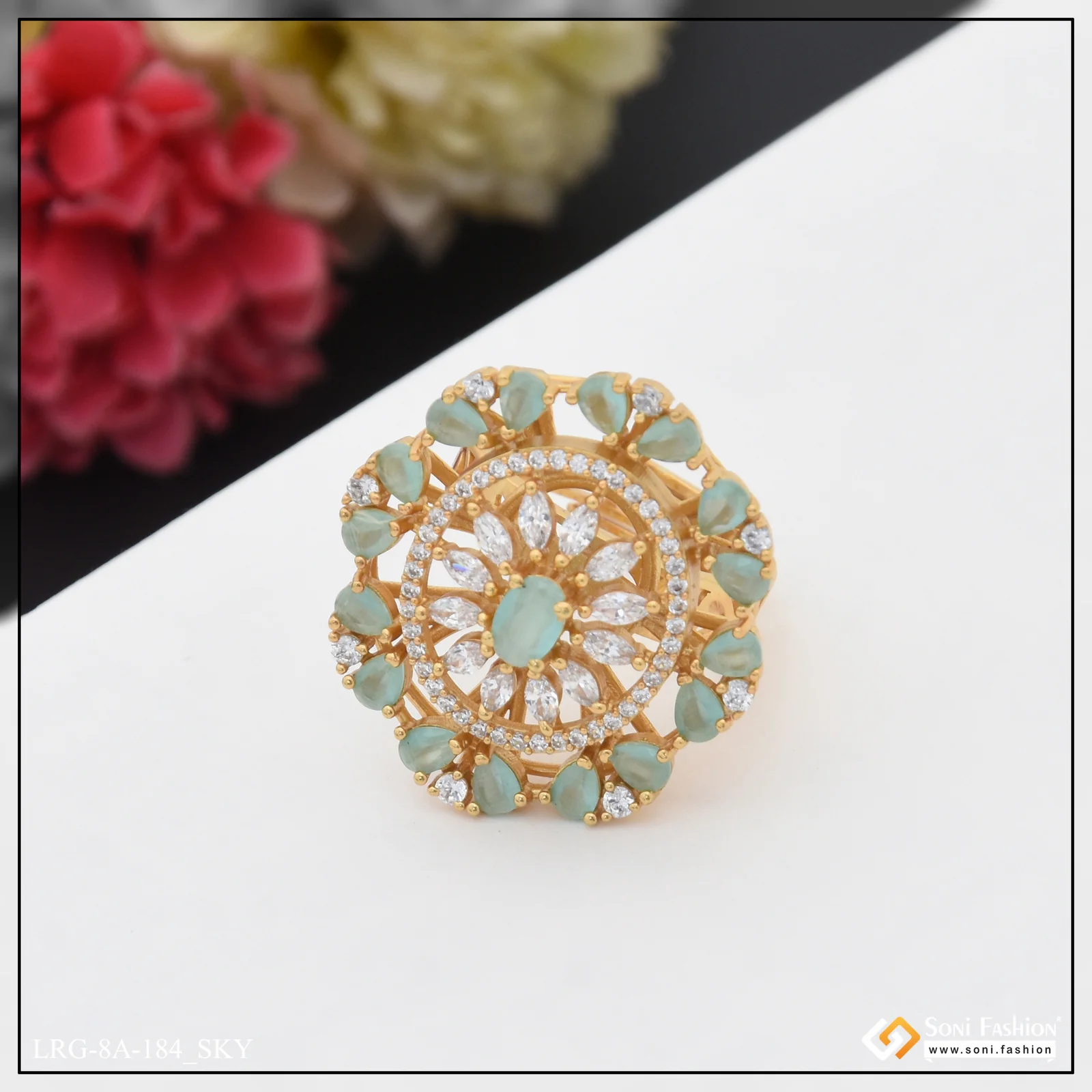 Fashion-Forward with Diamond Designer Gold Plated Ring for Ladies - Style A184 - Image 6