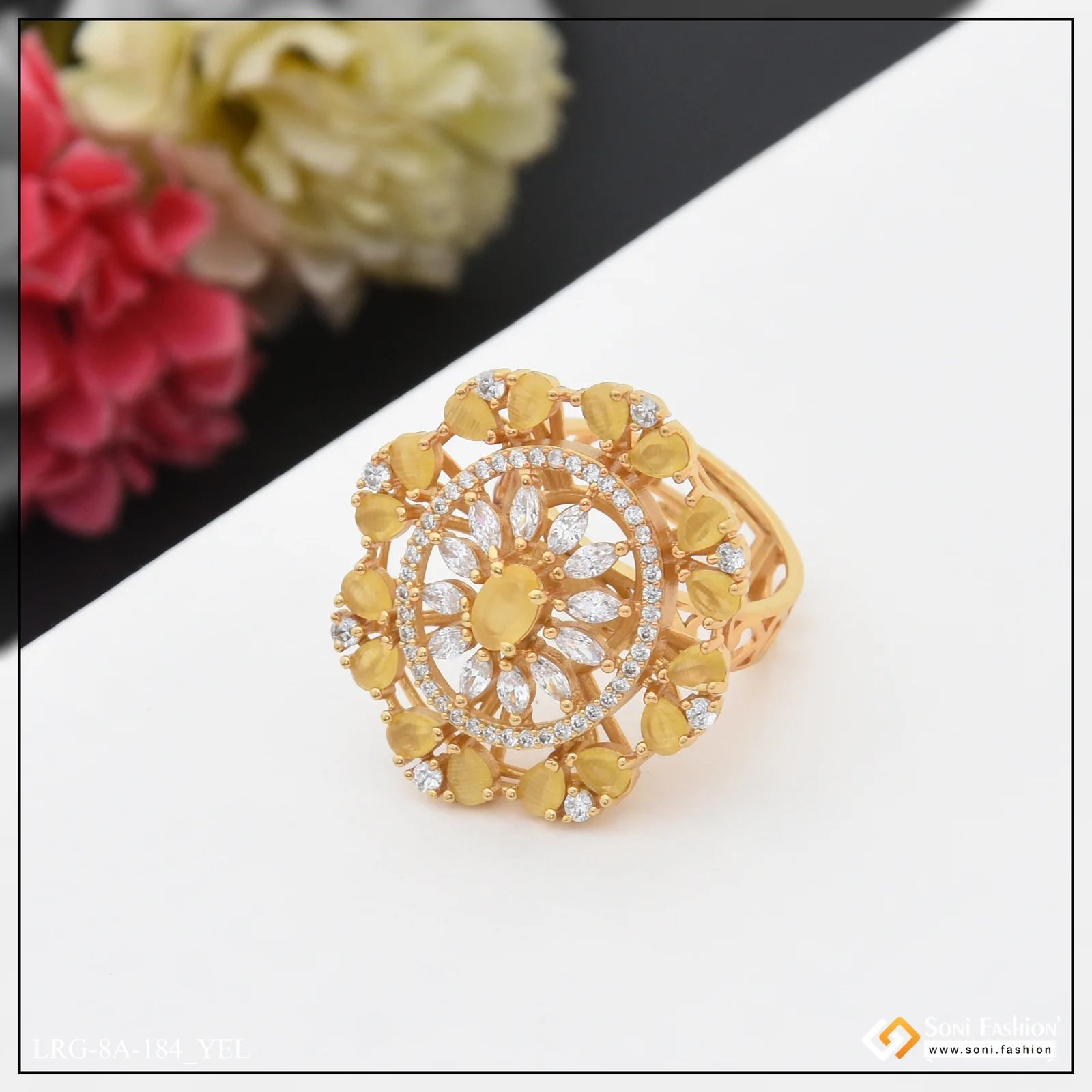 Fashion-Forward with Diamond Designer Gold Plated Ring for Ladies - Style A184 - Image 7