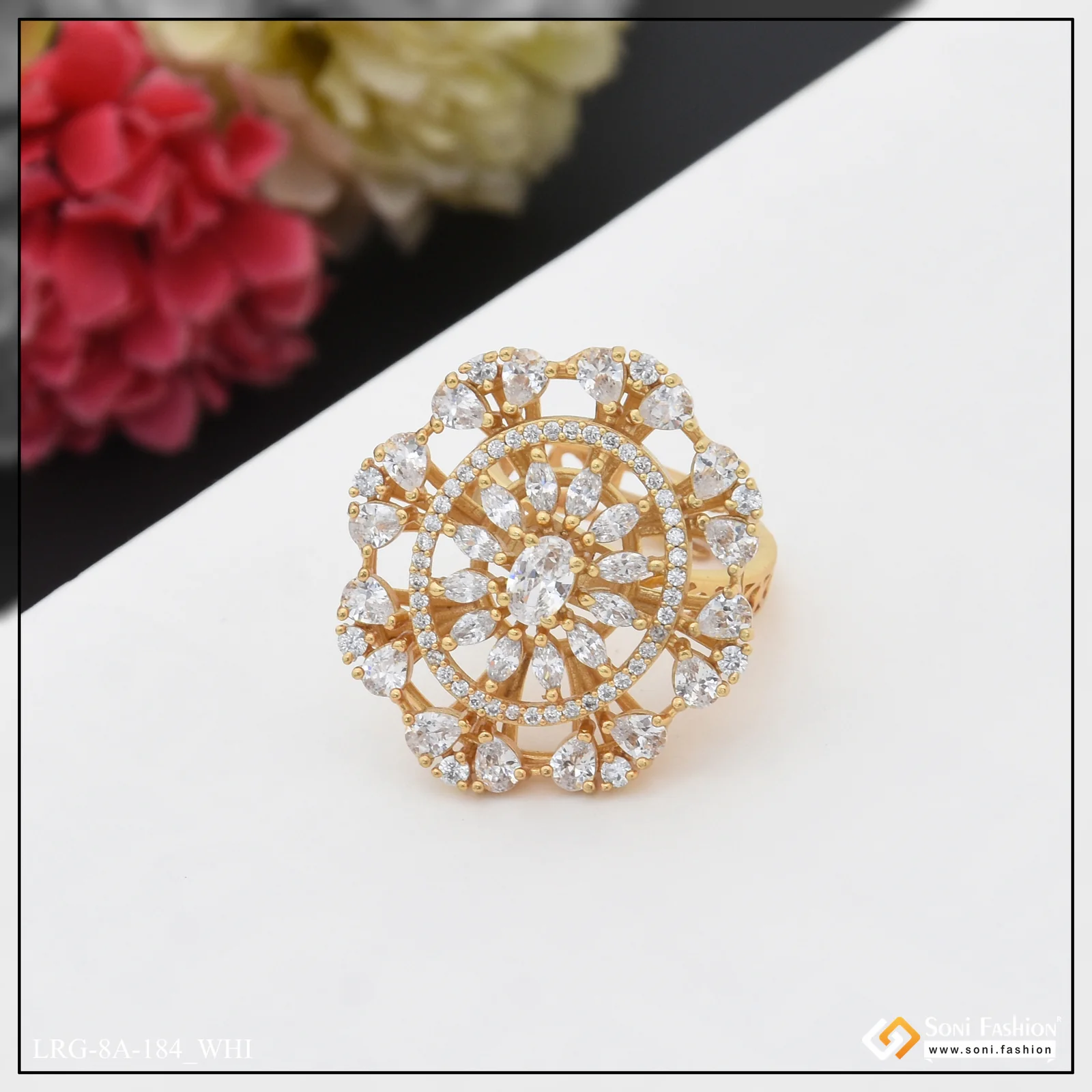 Fashion-Forward with Diamond Designer Gold Plated Ring for Ladies - Style A184 - Image 8