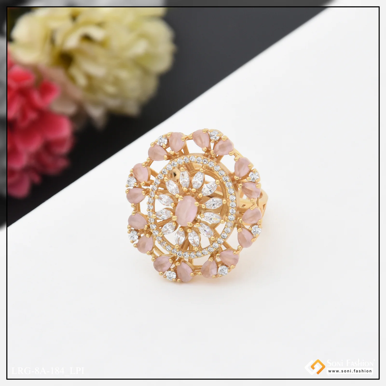 Fashion-Forward with Diamond Designer Gold Plated Ring for Ladies - Style A184 - Image 9