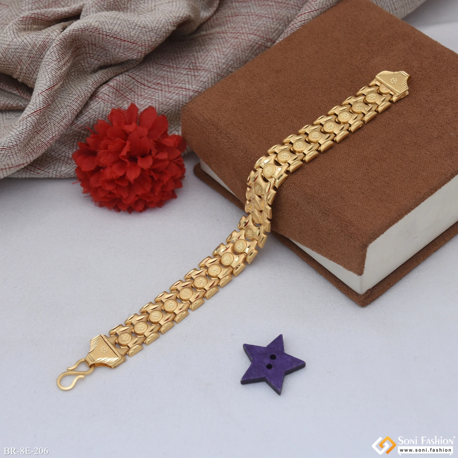 Fashionable Design Gold Plated Bahubali Bracelet for Men - Style E206 - Image 3