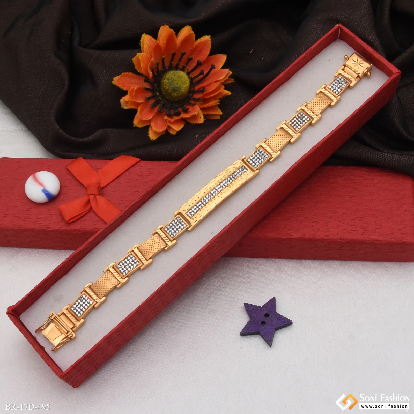 Fashionable Design Gold Plated Bracelet for Men - Style D495 - Image 2