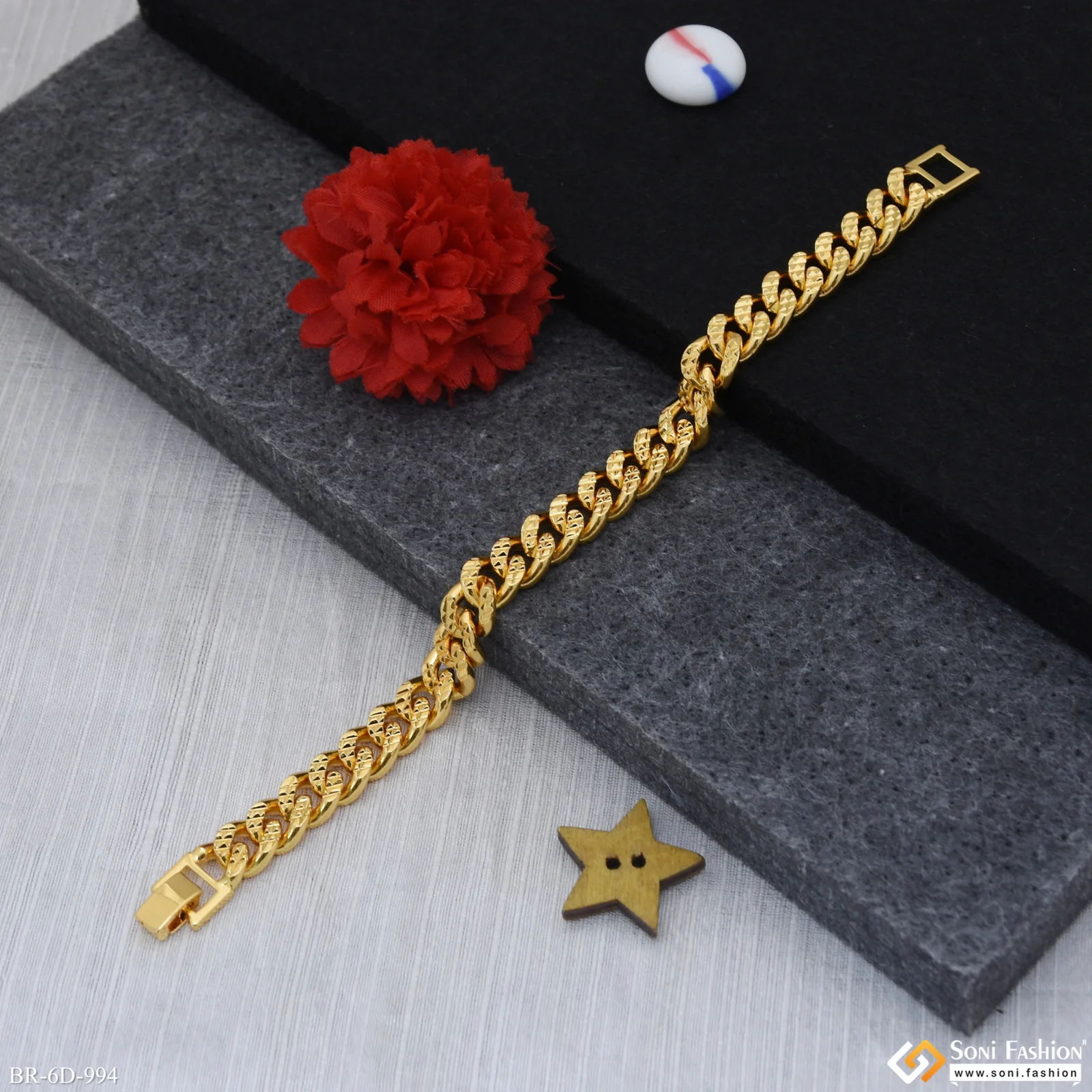 Fashionable Design Gold Plated Link Bracelet for Men - Style D994 - Image 3