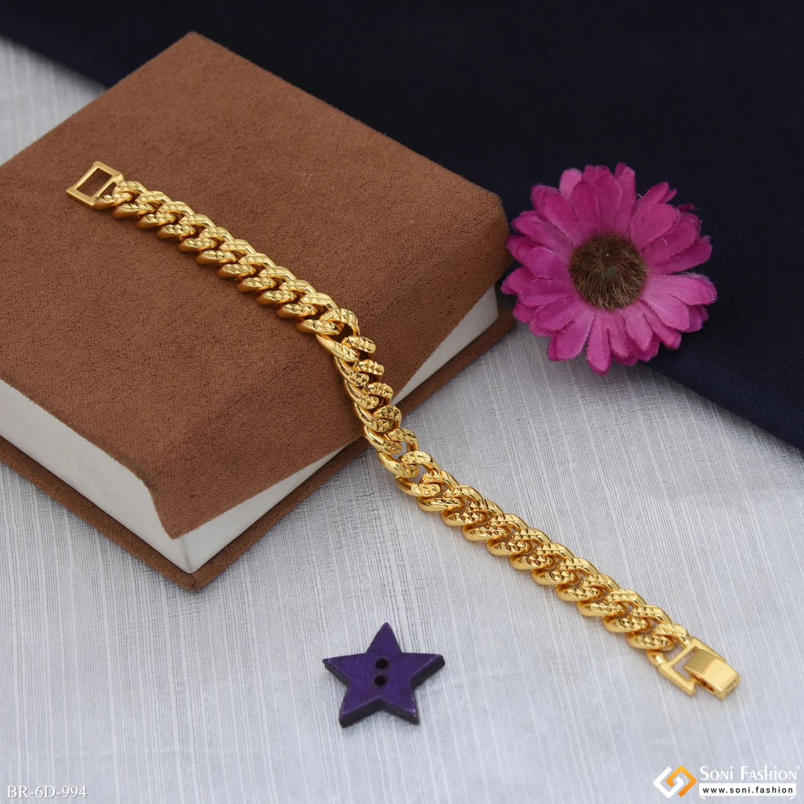 Fashionable Design Gold Plated Link Bracelet for Men - Style D994 - Image 5