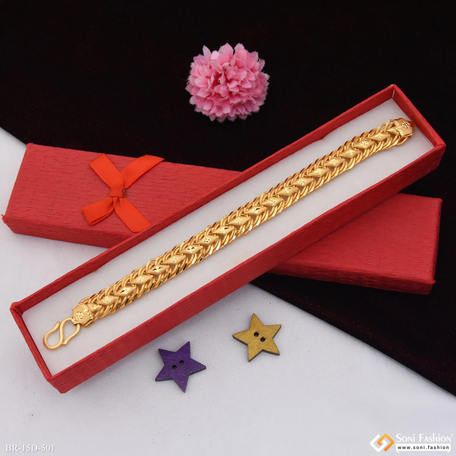Fashionable Design Gold Plated Linked Bracelet for Men - Style D501 - Image 4