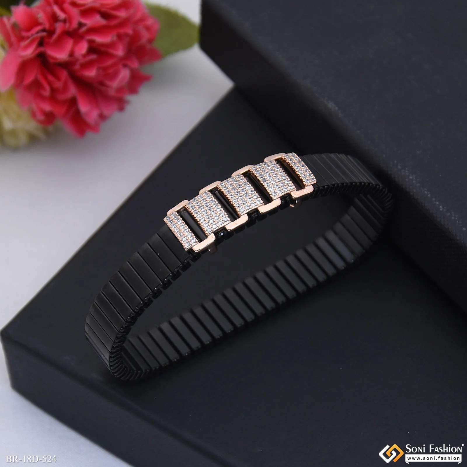 Fashionable Design Rose Gold & Black Color Bracelet for Men - Style D524 - Image 3