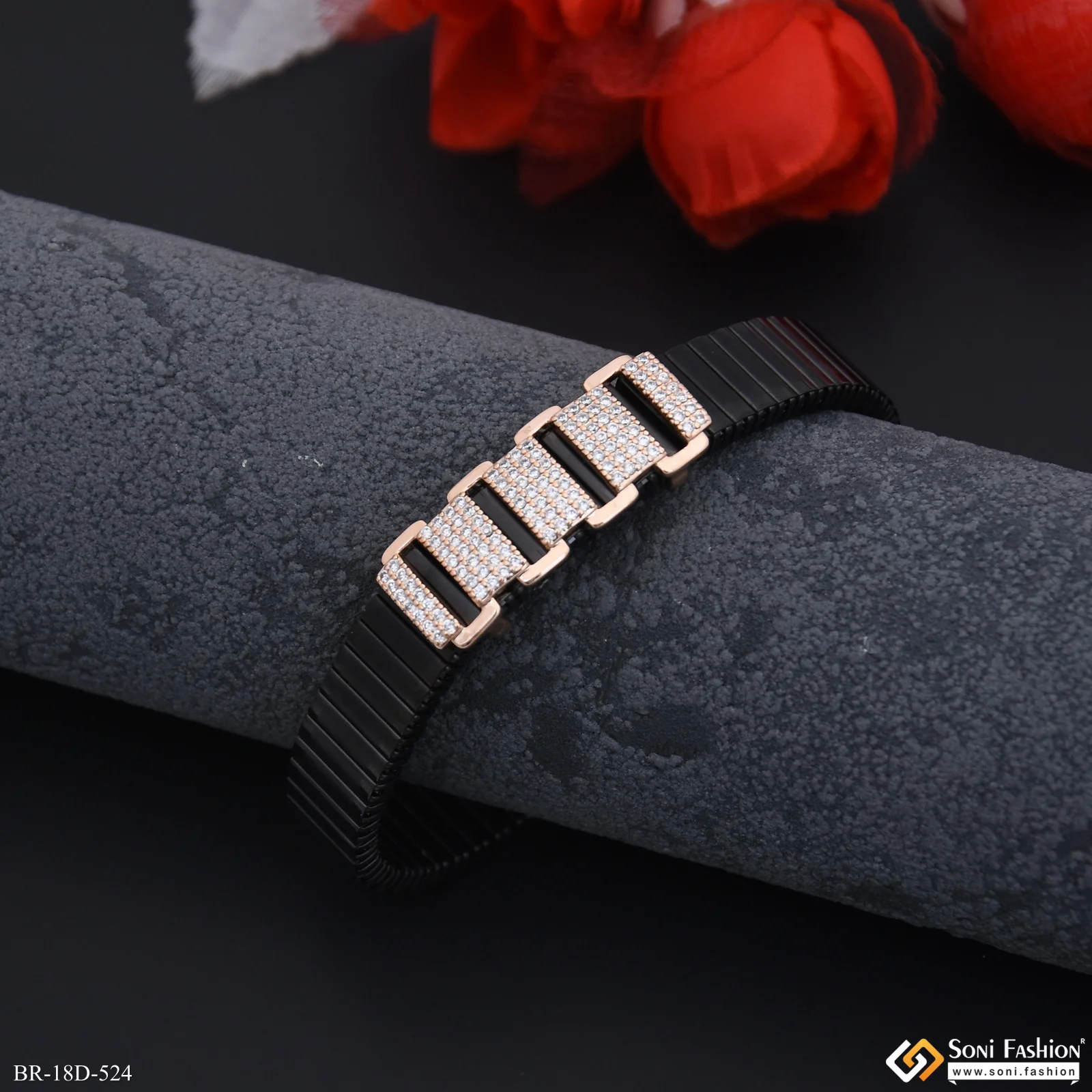 Fashionable Design Rose Gold & Black Color Bracelet for Men - Style D524 - Image 4