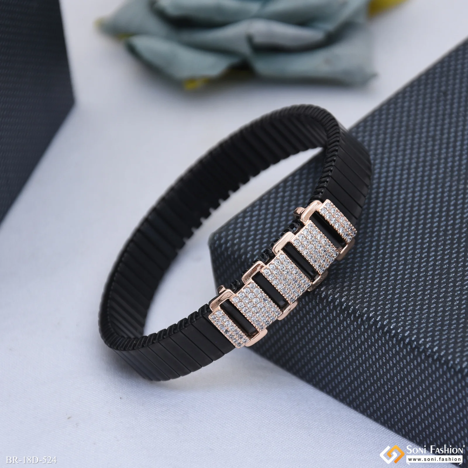 Fashionable Design Rose Gold & Black Color Bracelet for Men - Style D524 - Image 5