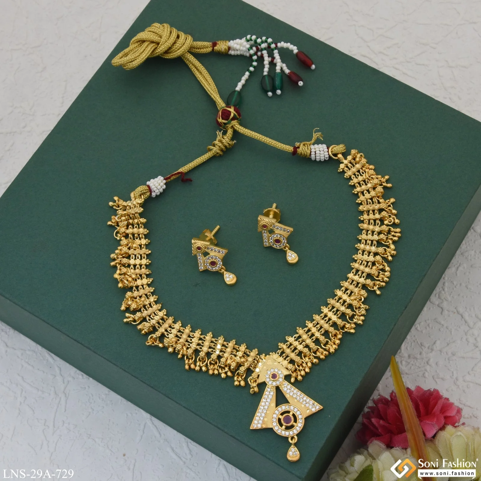 Fashionable Fancy Design Gold Plated Necklace Set for Women - Style A729 - Image 3