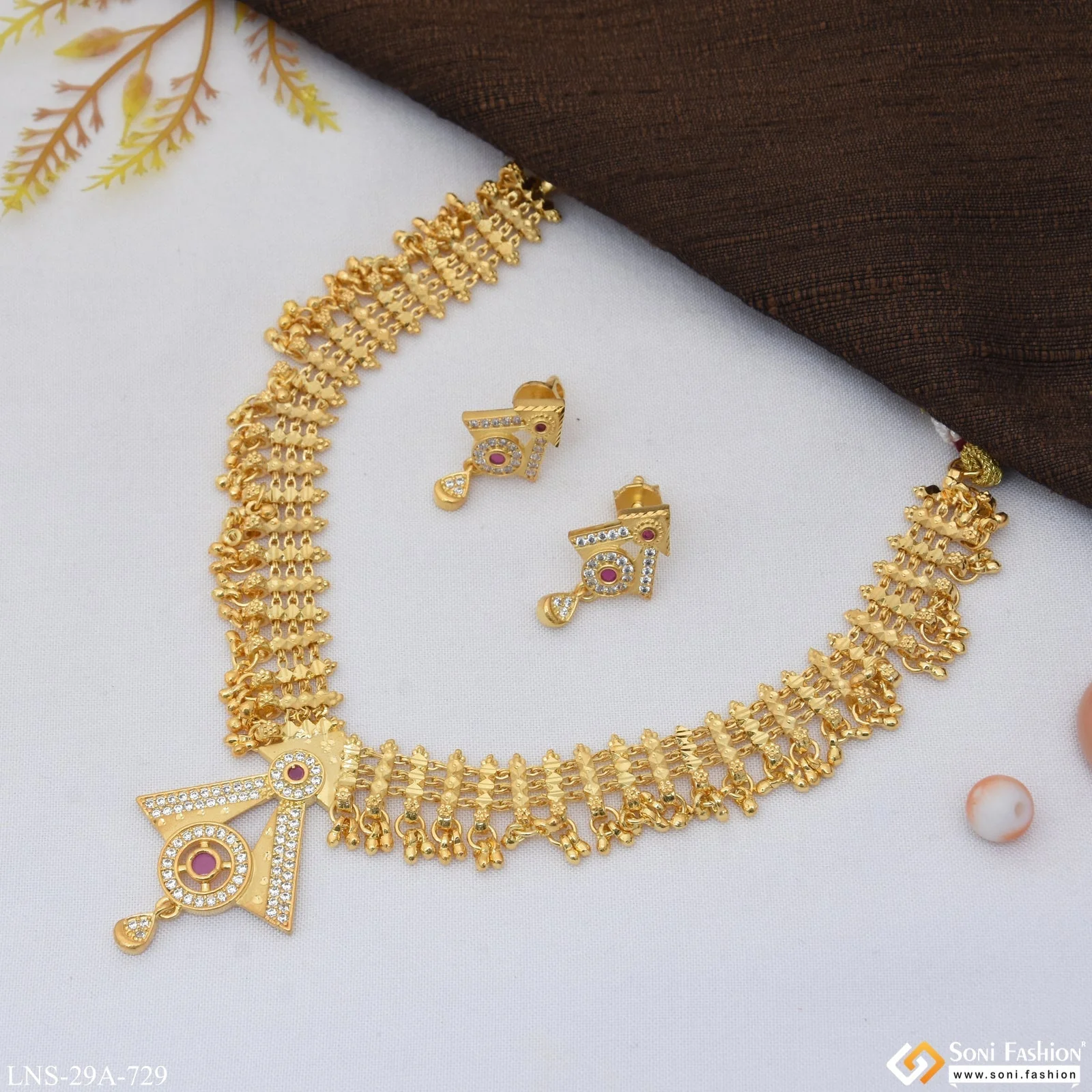 Fashionable Fancy Design Gold Plated Necklace Set for Women - Style A729 - Image 4