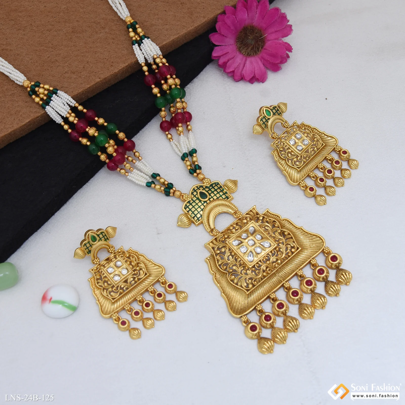 Fashionable Gold Plated Antique Necklace Set for Women - Style B125 - Image 5