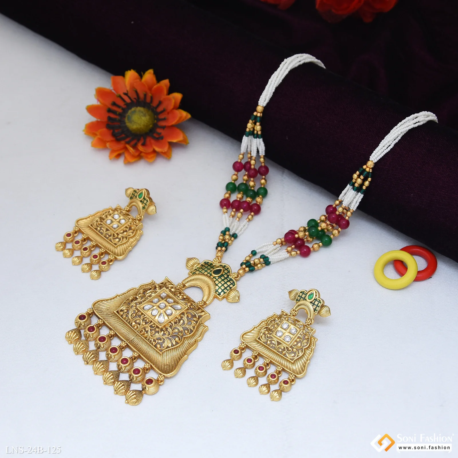 Fashionable Gold Plated Antique Necklace Set for Women - Style B125 - Image 6