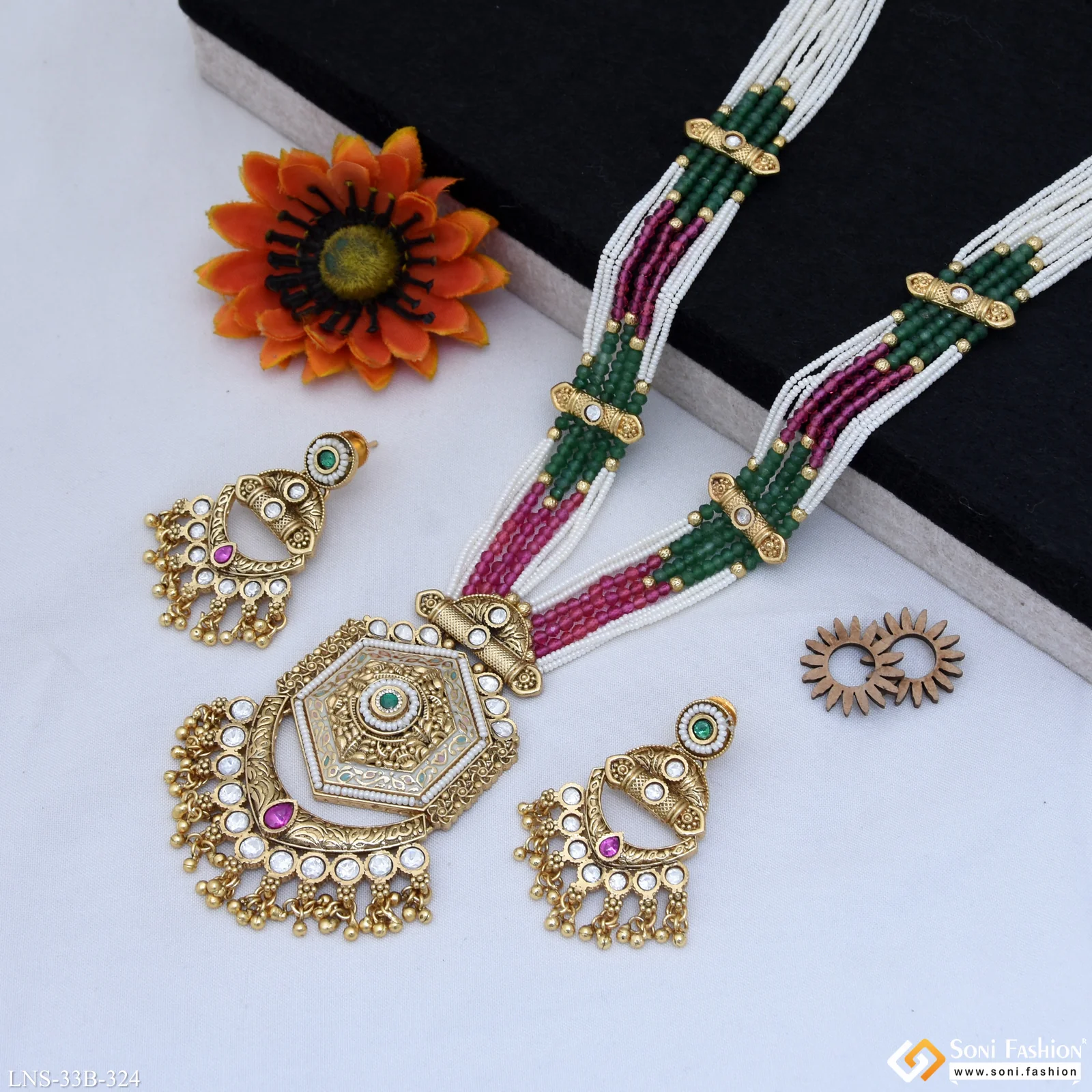 Fashionable Gold Plated Antique Necklace Set for Women - Style B324 - Image 3