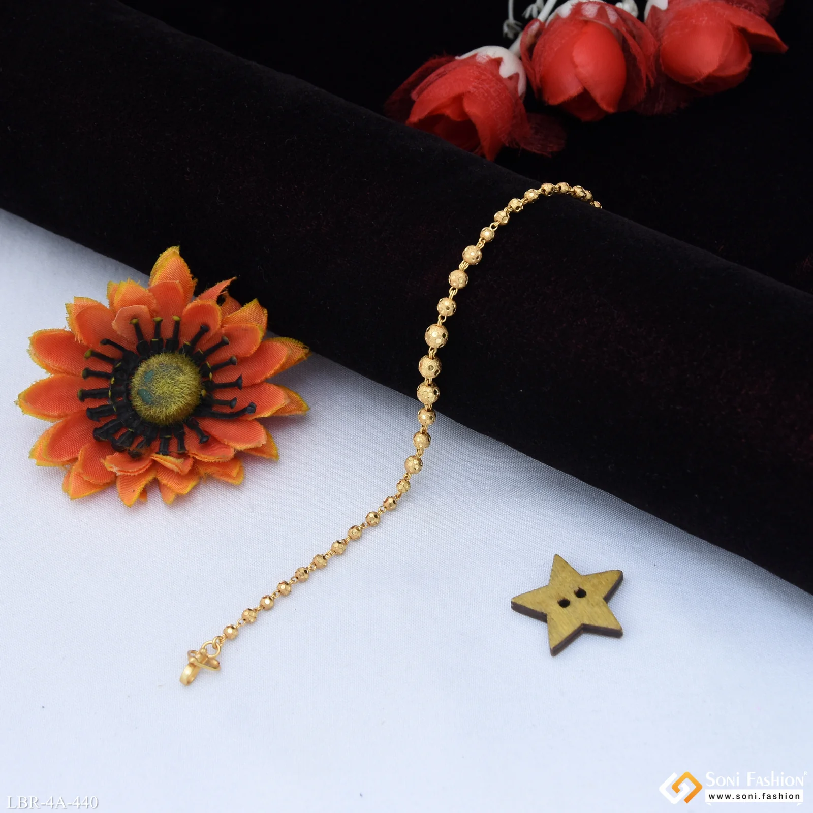 Fashionable Gold Plated Brass Beaded Bracelet for Ladies - Style A440 - Image 4