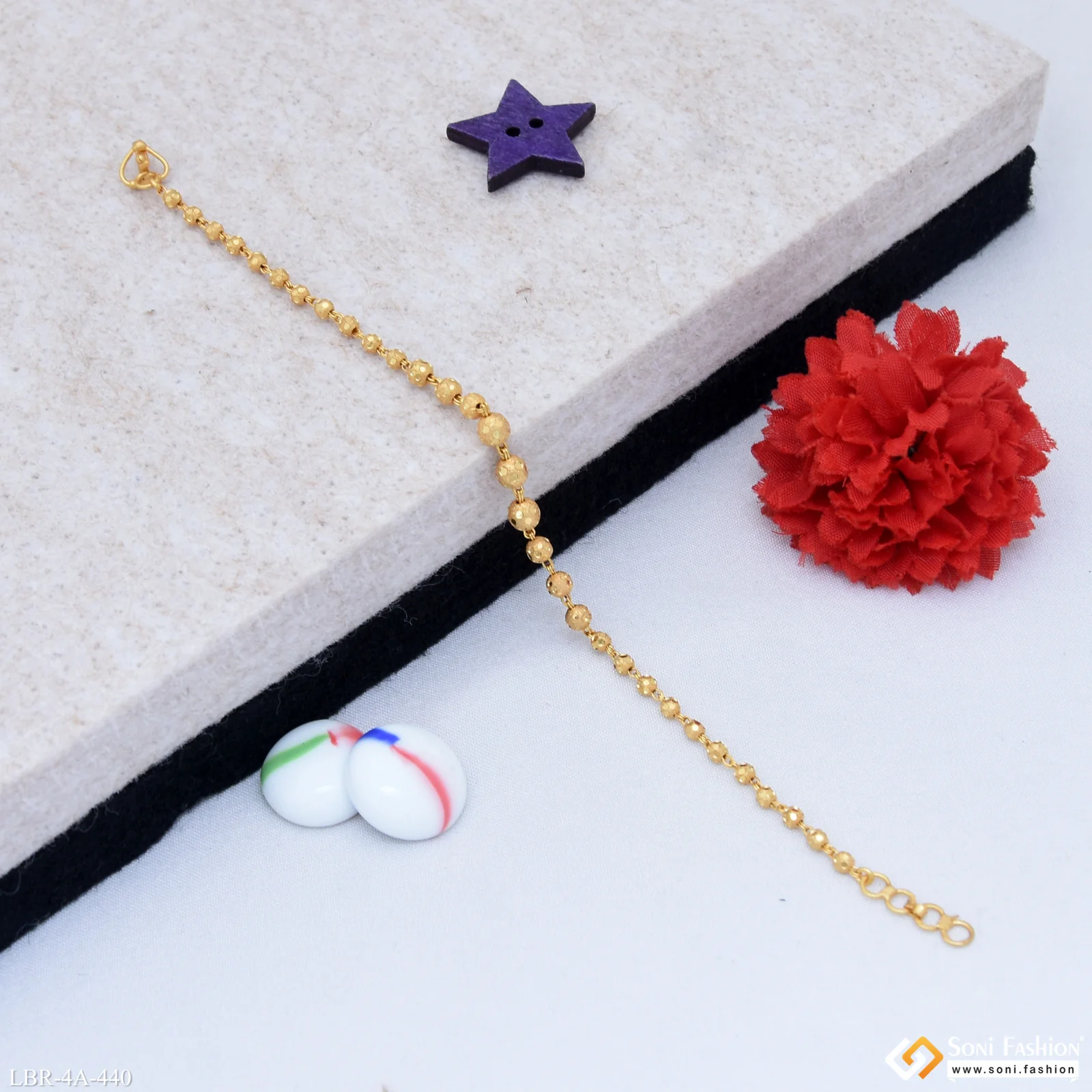 Fashionable Gold Plated Brass Beaded Bracelet for Ladies - Style A440 - Image 5