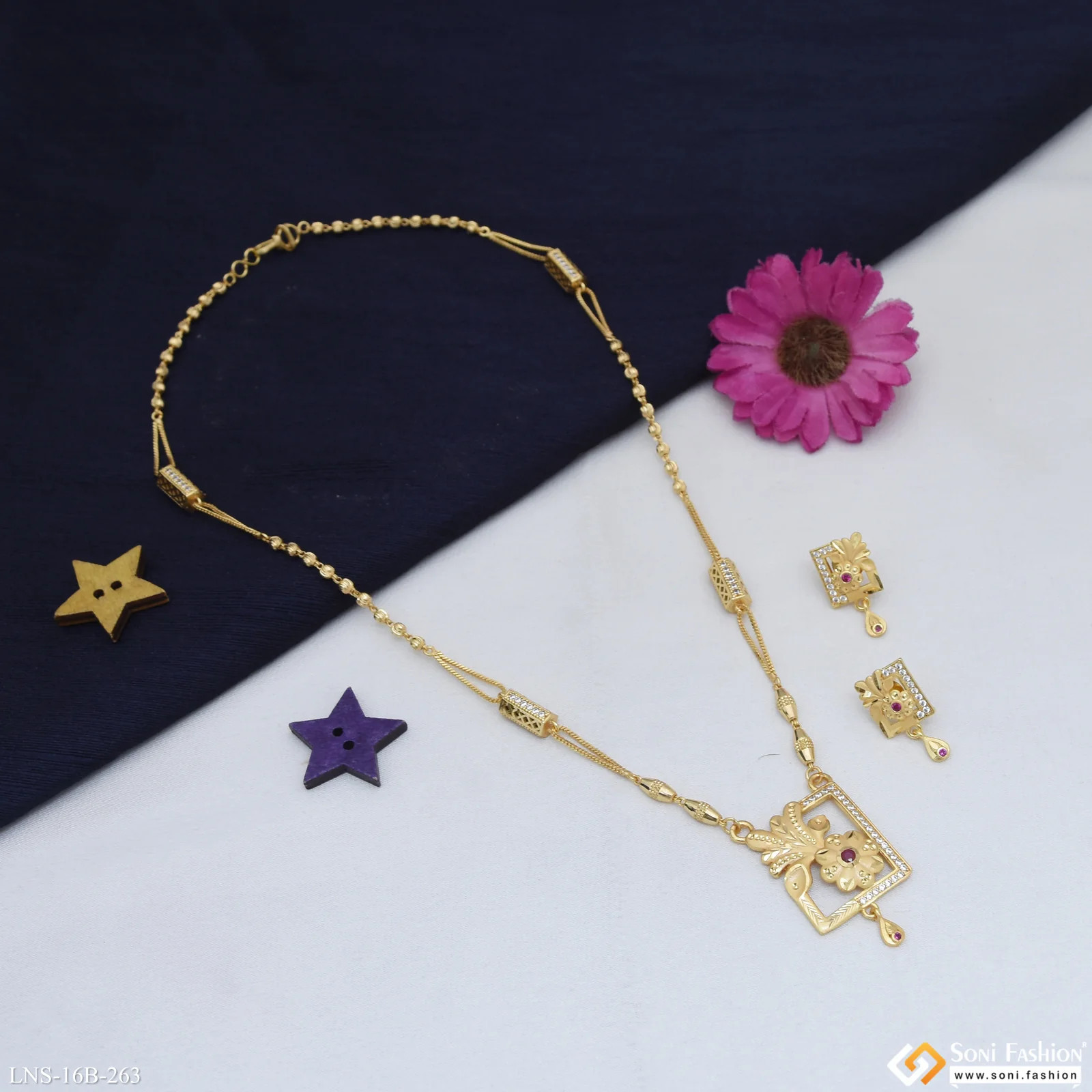 Fashionable Gold Plated Necklace Set for Ladies - Style B263 - Image 4